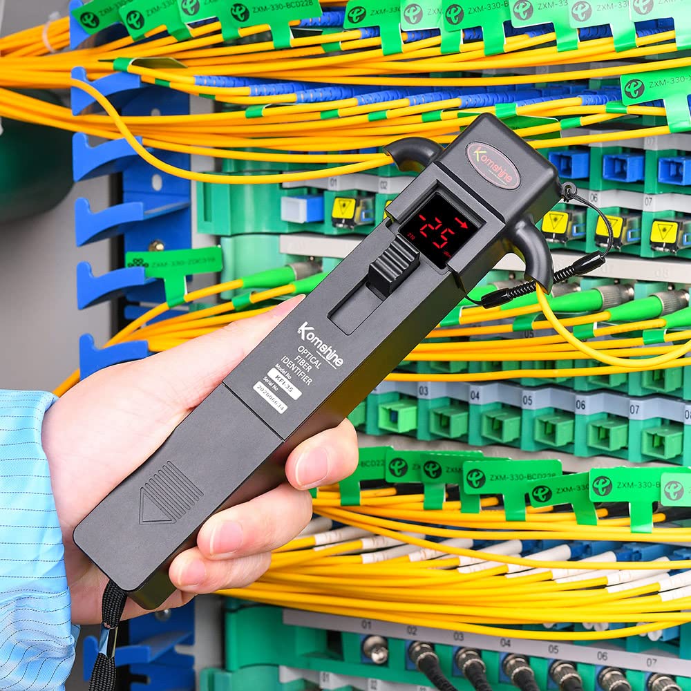 Komshine 800-1700nm Fiber Optic Cable Tester with 4 Adaptors & Easy-Change Chucks - Optical Traffic Detector & Identifier (KFI-35) - Perfect for Network Installation, Maintenance & Telecom Engineering