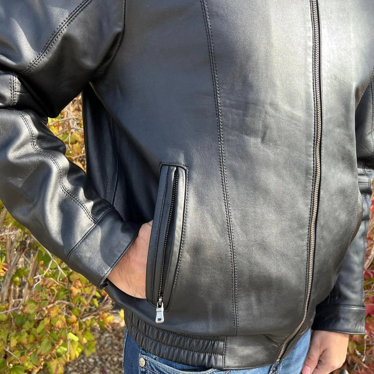 BOL Men's Ting Bomber Jacket - Genuine Lambskin Leather, Slim Fit, Lightweight & Stylish - Perfect for Casual Outings, Nightlife & Motorcycle Riding