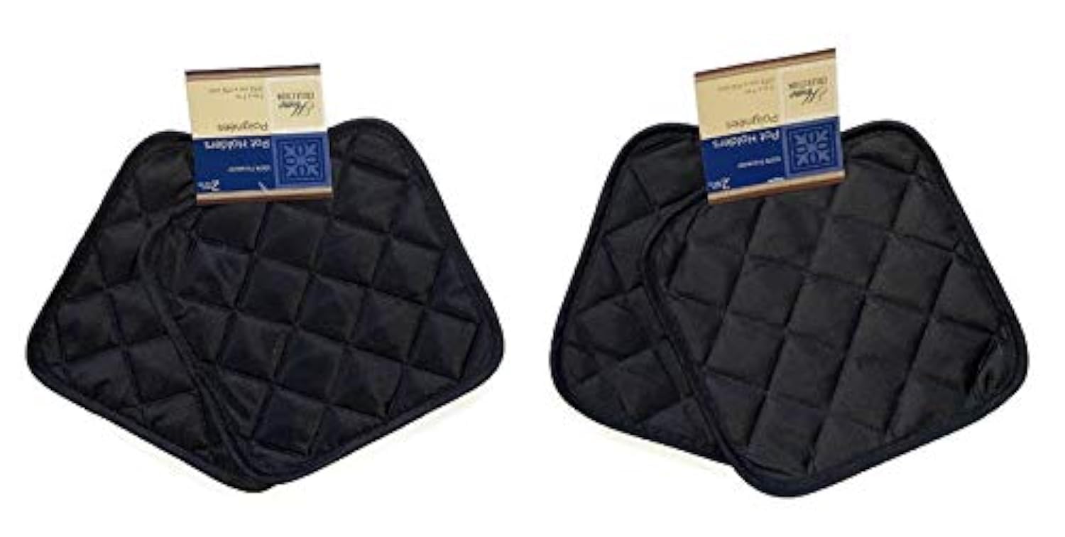 Greenbriar 4-Pack Black Kitchen Pot Holders - Heat Resistant Oven Mitts for Cooking, Baking & Grilling - Perfect for Home, Restaurant & Outdoor BBQ Use