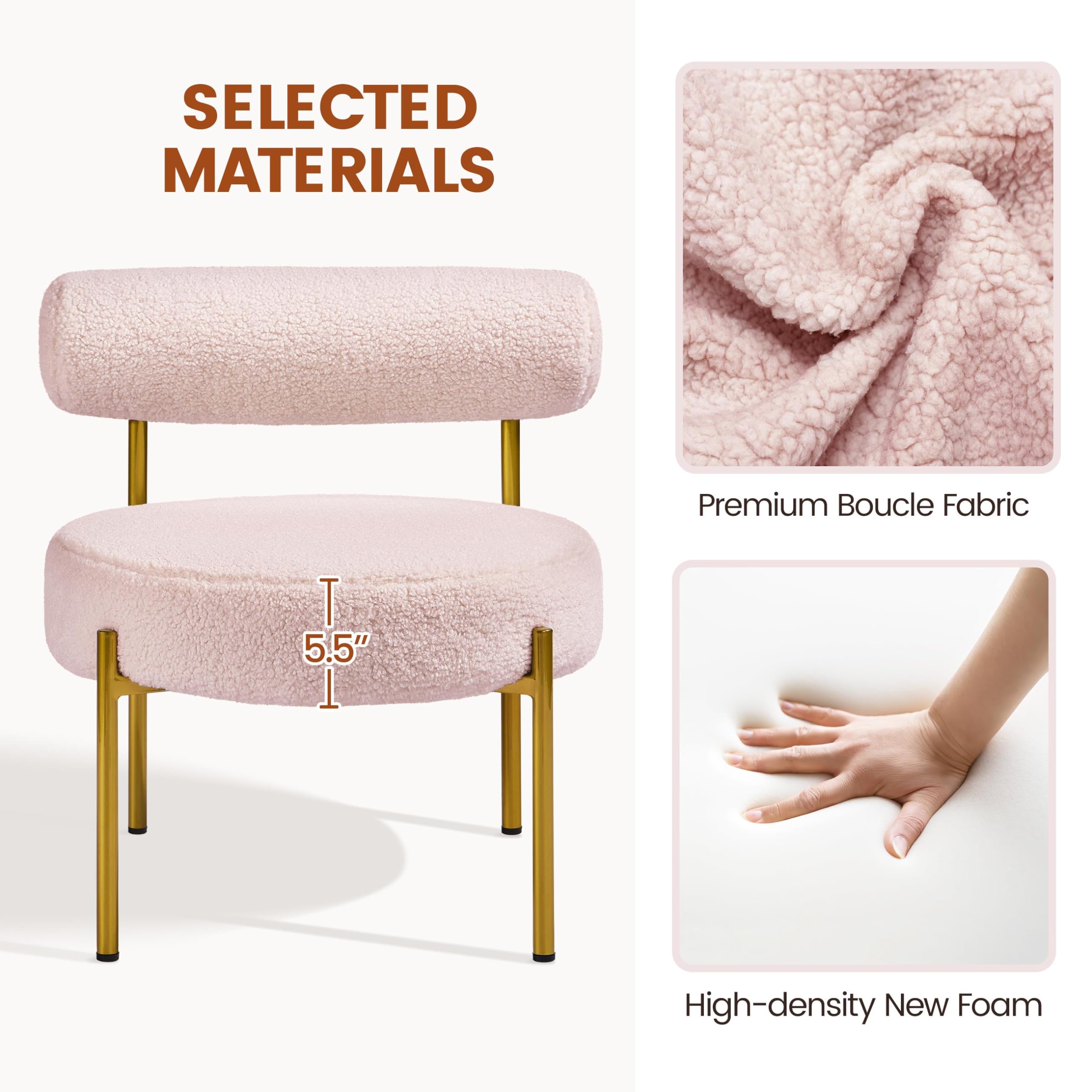 Topeakmart Modern Vanity Chair - Pink Boucle Fabric Accent Chair with Gold Metal Legs for Bedroom, Living Room & Makeup Area | Elegant Seating for Dressing Table, Lounge & Home Decor