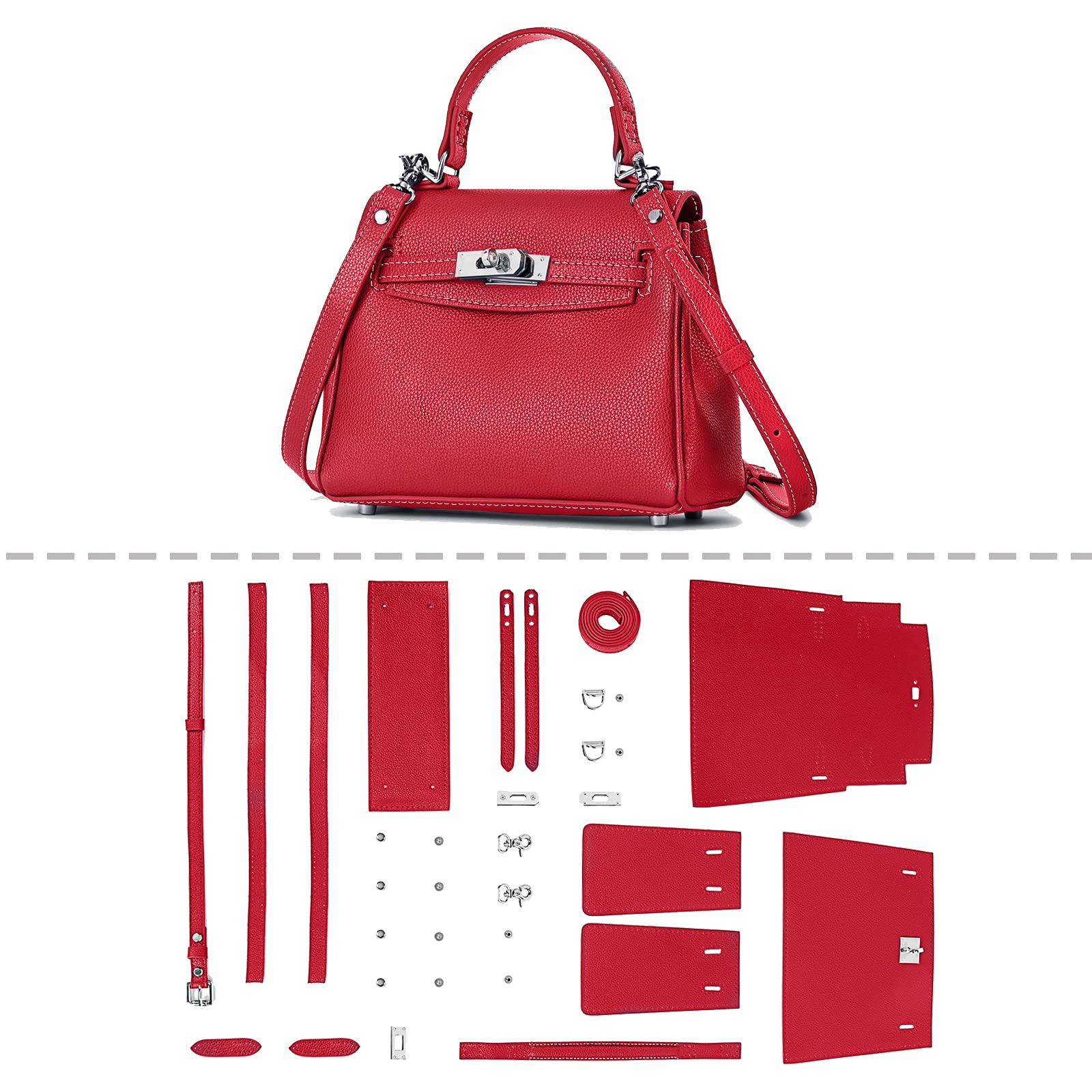 POPSEWING DIY Leather Handbag Kit for Women - Designer Crossbody Shoulder Bag Making Set with Premium Materials | Perfect Sewing Project for Beginners, Birthday Gift for Mom & Girlfriend | Craft Your Own Fashionable Purse for Work, Travel & Special Occasions (Red)