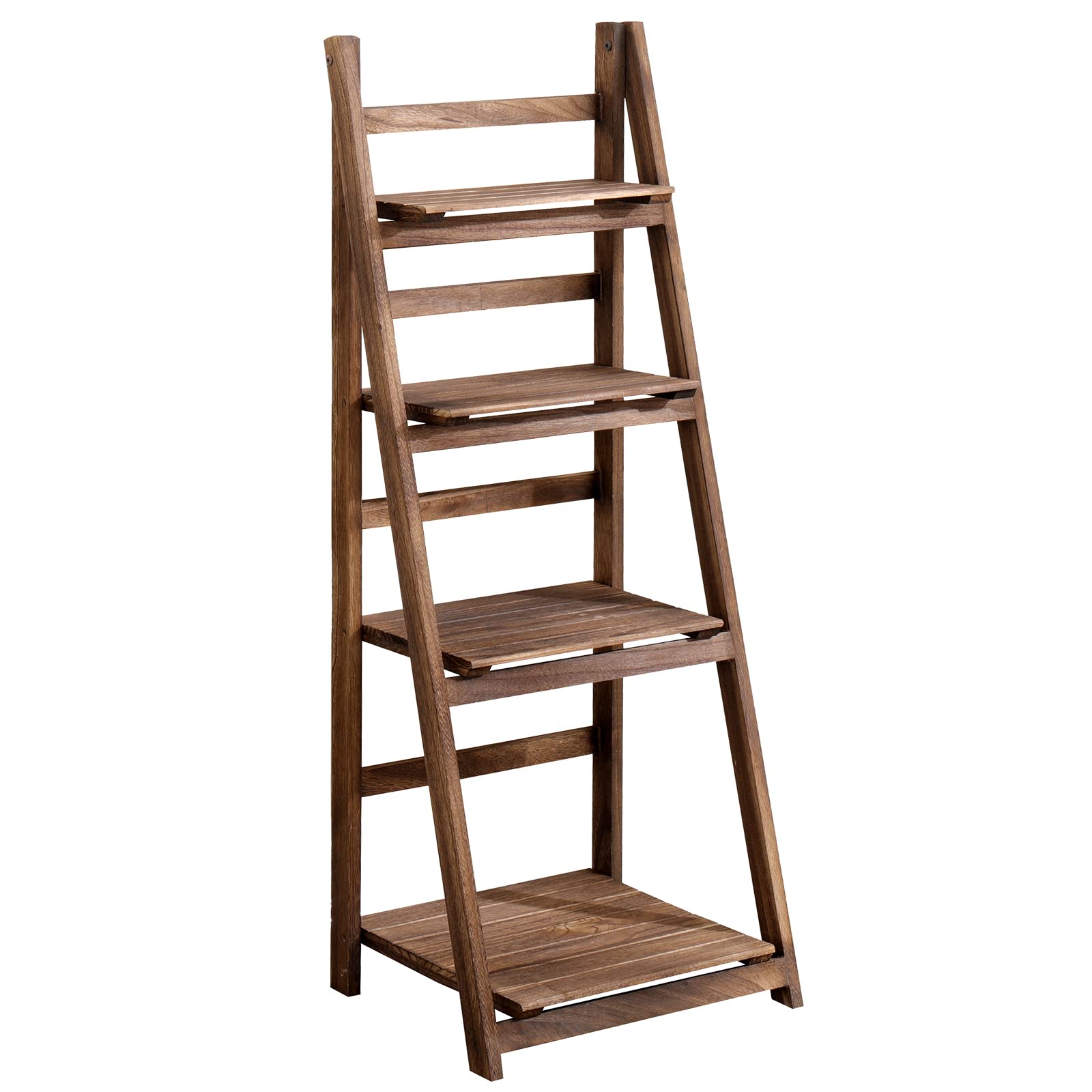 ECOMEX Foldable Wooden Ladder Shelf - Rustic Brown Indoor Plant Stand, Bookshelf & Storage Organizer for Living Room, Patio, Garden & Home Decor | Perfect for Displaying Plants, Books & Decorative Items