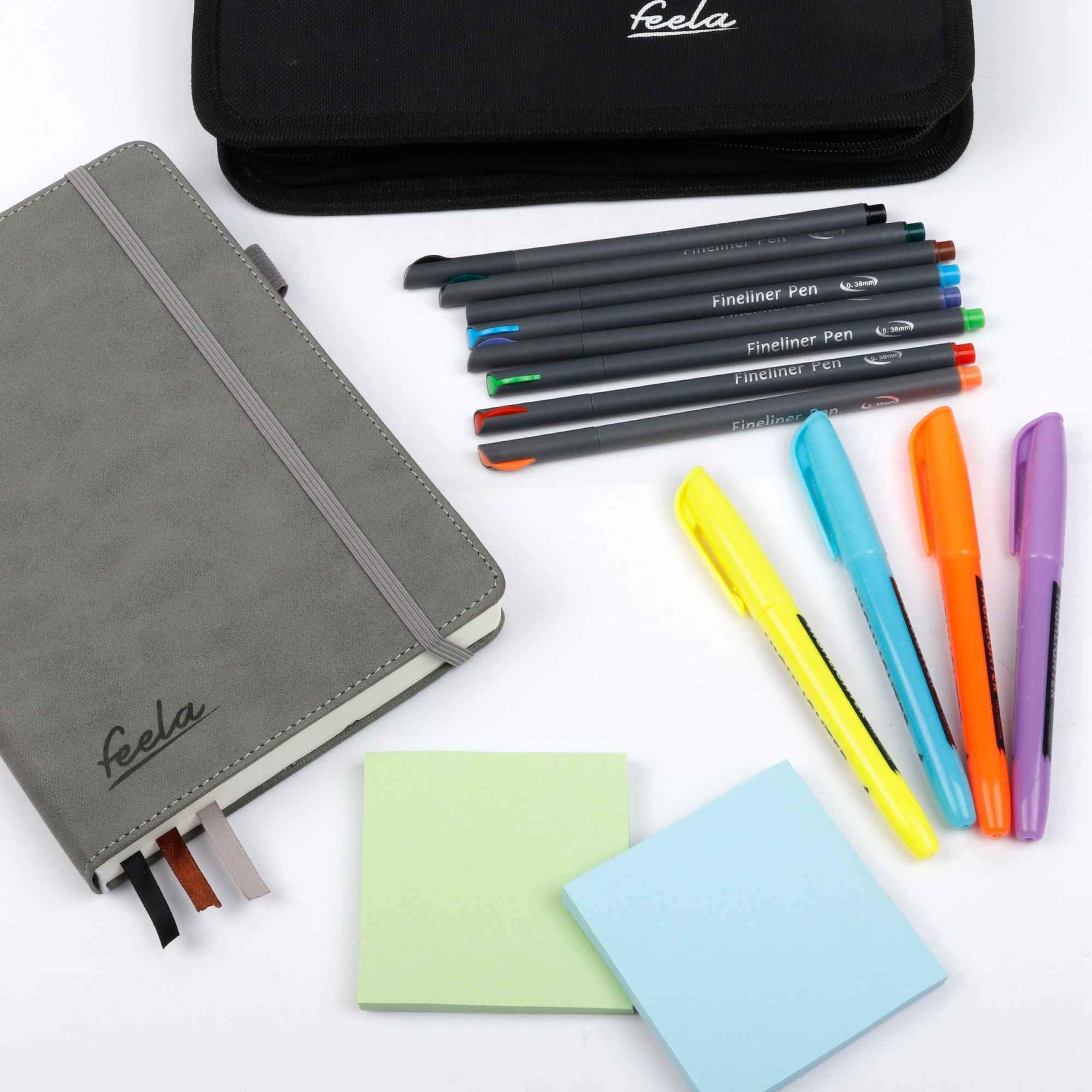 2025 Undated Planner - A5 Monthly & Weekly Academic Planner Kit for Students | Includes Highlighters, Note Stickers & Fineliner Pens | 1-Year School Supplies | Gray | Perfect for College, High School & Daily Organization