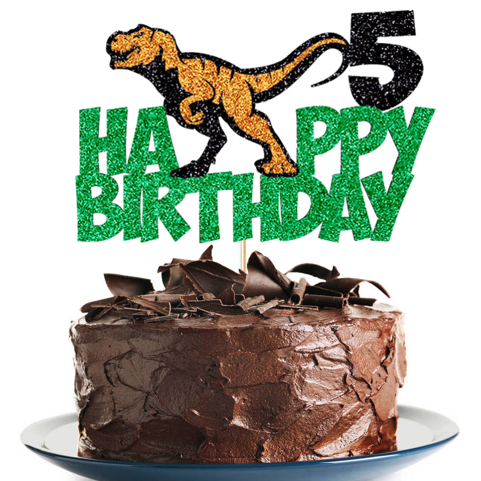 5th Birthday Dinosaur Cake Topper - Tyrannosaurus Rex Party Decoration for Kids Birthday, Happy Birthday Cake Decorations - Perfect for Dinosaur Themed Birthday Parties and Cake Decorating