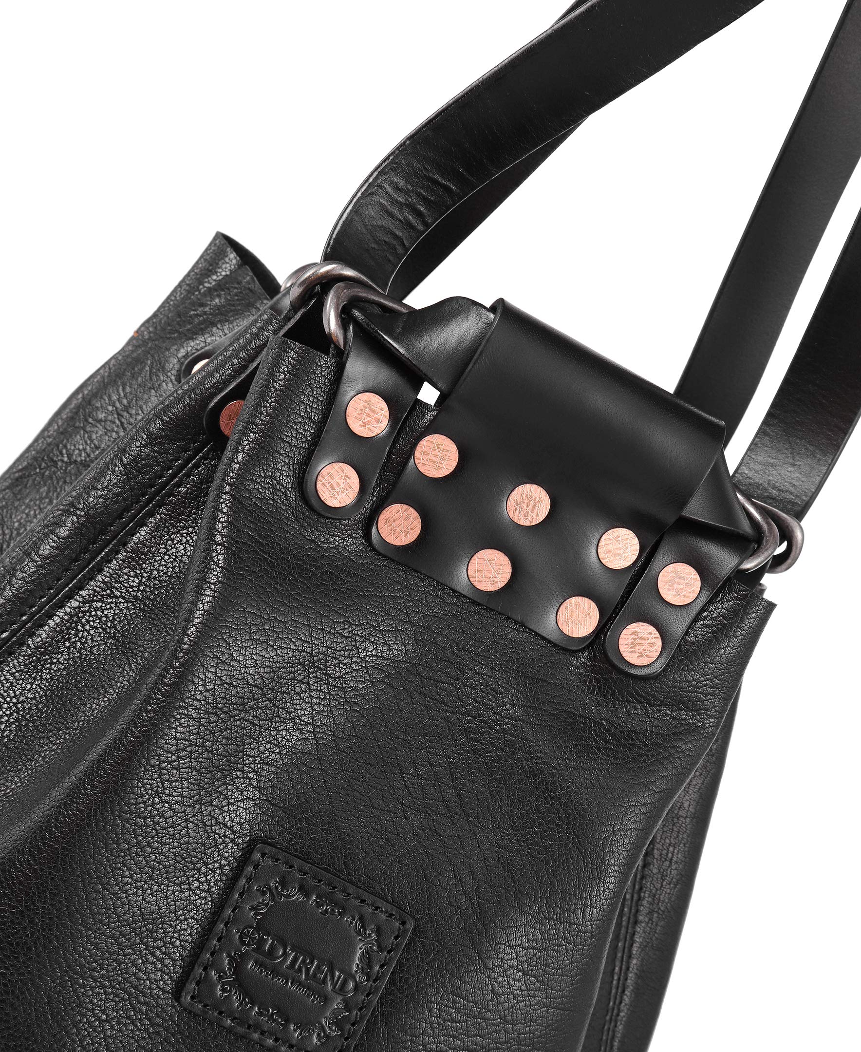 Genuine Leather Stars Align Bucket-Backpack (Black) - Stylish Unisex Travel Backpack for Work, School & Outdoor Adventures