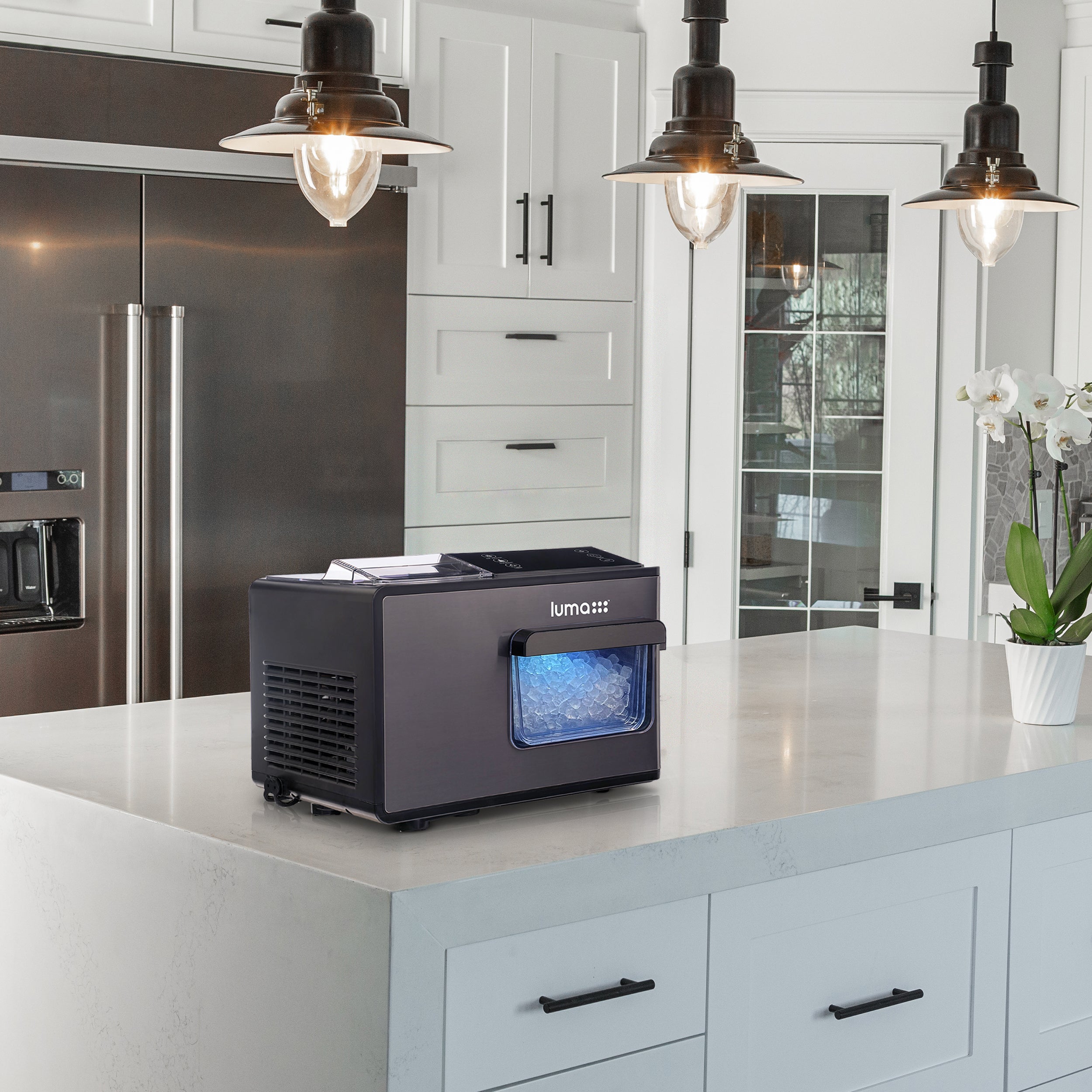 Luma® Countertop Ice Maker - 44 lbs/Day Nugget Ice Machine, Black Stainless Steel for Cocktails, Sodas & Home Bars - Compact Portable Ice Maker for Kitchen, Office & RV