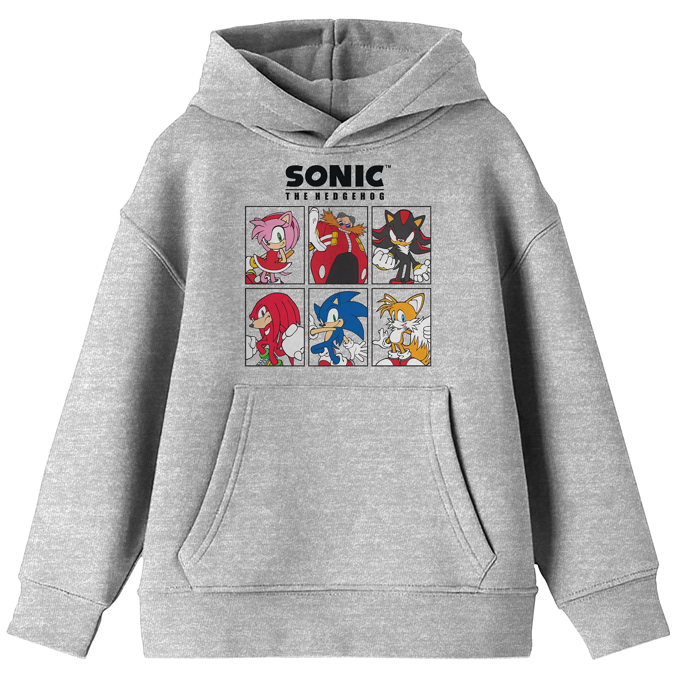 Sonic the Hedgehog Graphic Hoodie for Kids & Teens - Heather Grey Pullover with Modern Character Design - Perfect for Casual Wear, School, and Gaming Enthusiasts