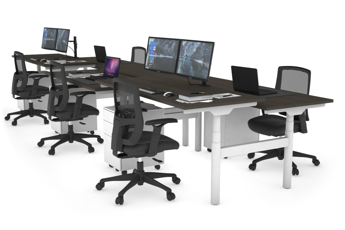 Flexi Premium Height Adjustable 6-Person H Bench Workstation - White Frame [1600L x 700W] - Ideal for Office, Coworking Spaces & Collaborative Work Environments