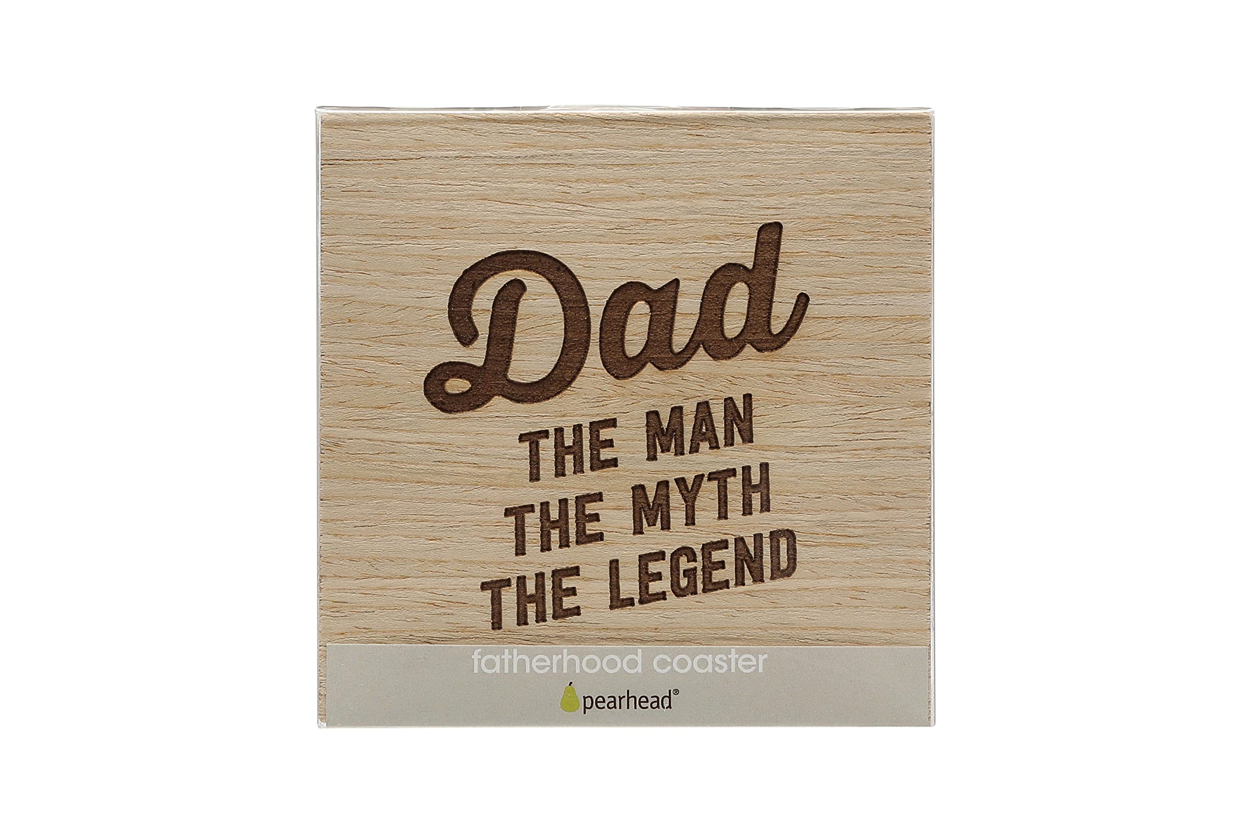 Pearhead Fatherhood Wooden Coaster Set - New Dad & Soon-to-Be Father Gift, Home Décor & Kitchen Accessory, Set of 2 - Perfect for Father's Day, Baby Shower & Home Bar Use