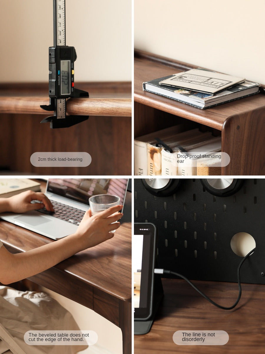 Solid Black Walnut Wood Bookshelf Table - Modern Integrated Study Desk & Storage Shelf for Home Office, Living Room, and Library Use