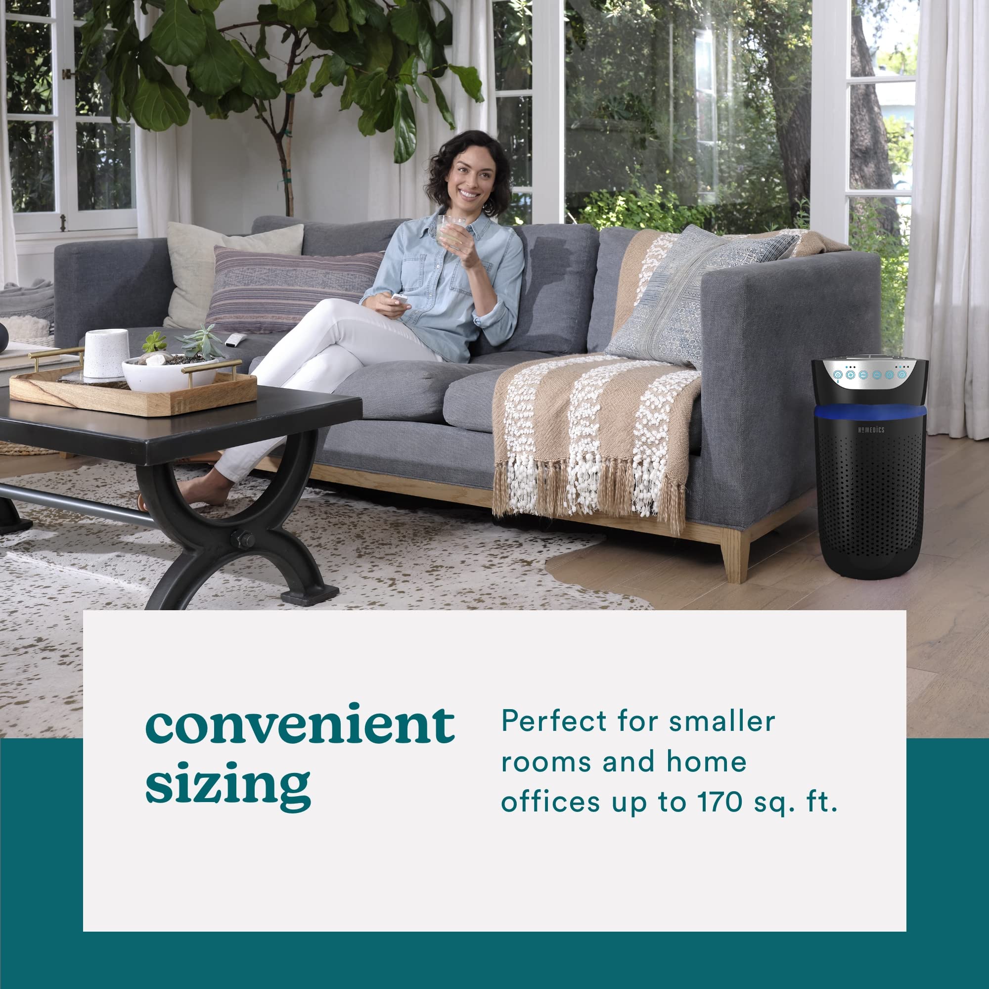 Homedics 5-in-1 UV-C Air Purifier with 360° HEPA Filter - Covers 170 Sq Ft, 3 Speed Settings for Bedroom, Office & Small Spaces | Includes Essential Oil Diffuser & Timer | Black | Ideal for Allergies, Pet Dander & Smoke Removal