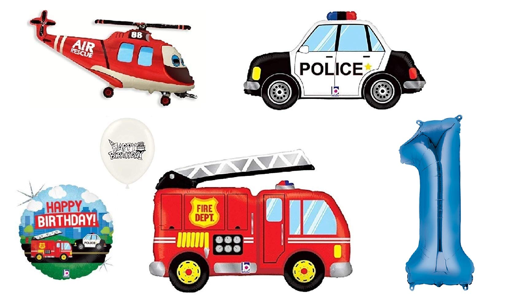 1st-9th Birthday Rescue Team Party Balloon Bouquet - Ambulance, Fire Truck & Police First Responders Theme | Perfect for 1st Birthday, Baby Shower & First Responder Appreciation Events