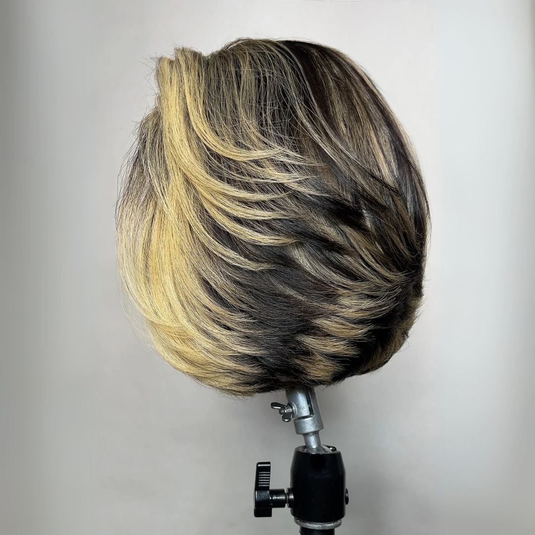 Eullair Blonde Highlight Color Layer Bob Wigs - 13x4 Lace Frontal Human Hair Wigs 250% Density - Natural Look for Daily Wear & Cosplay