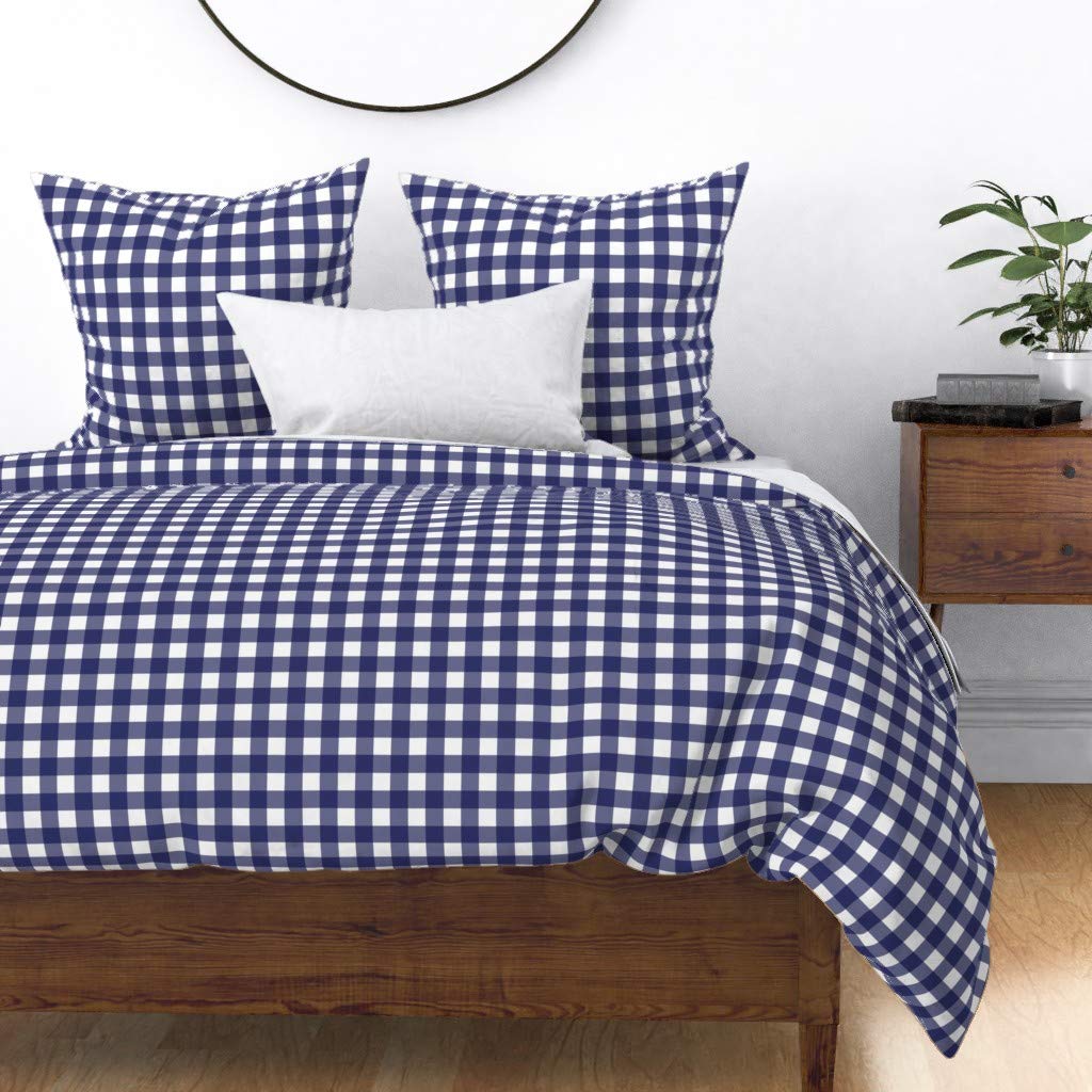 Premium Cotton Sateen Duvet Cover Set - Full/Queen Size Blue & White Buffalo Check Plaid Bedding for Boys Nursery, Rustic Cabin Decor | Soft Luxury Bed Sheets for Kids Room, Guest Bedroom & Vacation Homes