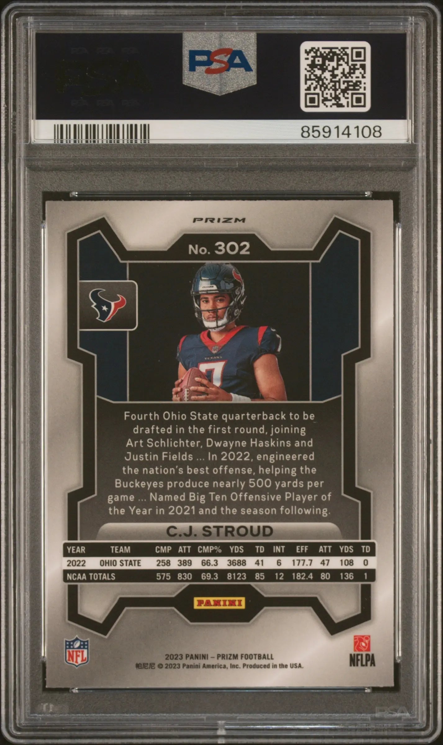 2023 Panini Prizm Football CJ Stroud Rookie Card Variation PSA 10 Gem Mint #302 - Perfect for Collectors, Sports Memorabilia & Investment