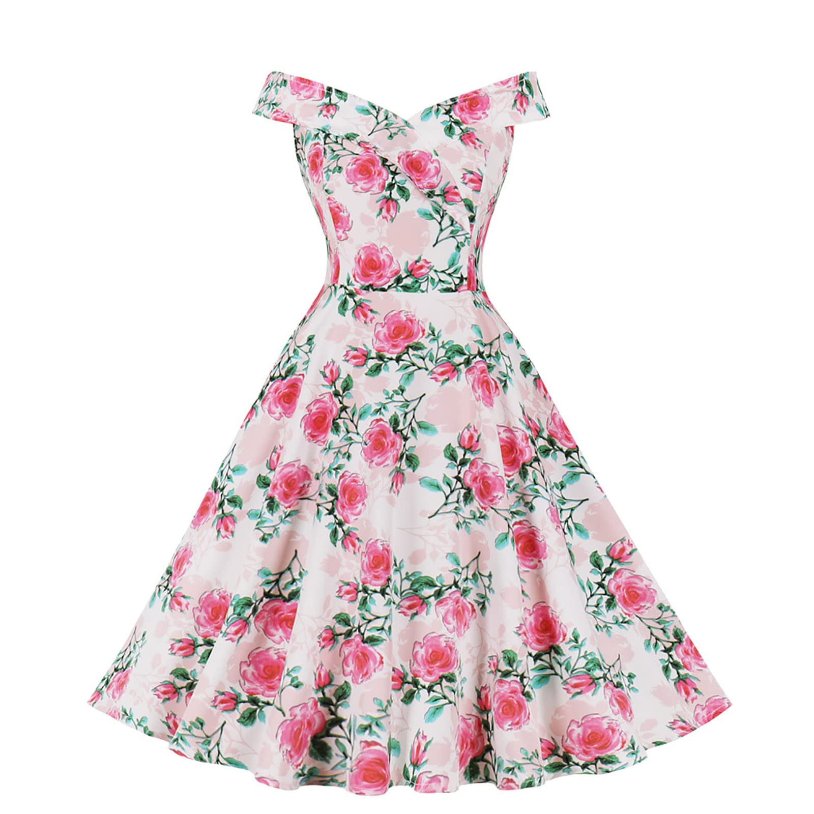 Vintage 1950s Tea Dress for Women - Retro Rockabilly Floral Print Swing Dress - Cocktail Party, Swing Dance & Summer Outfit - Elegant A-Line Dress for Casual Wear & Special Occasions