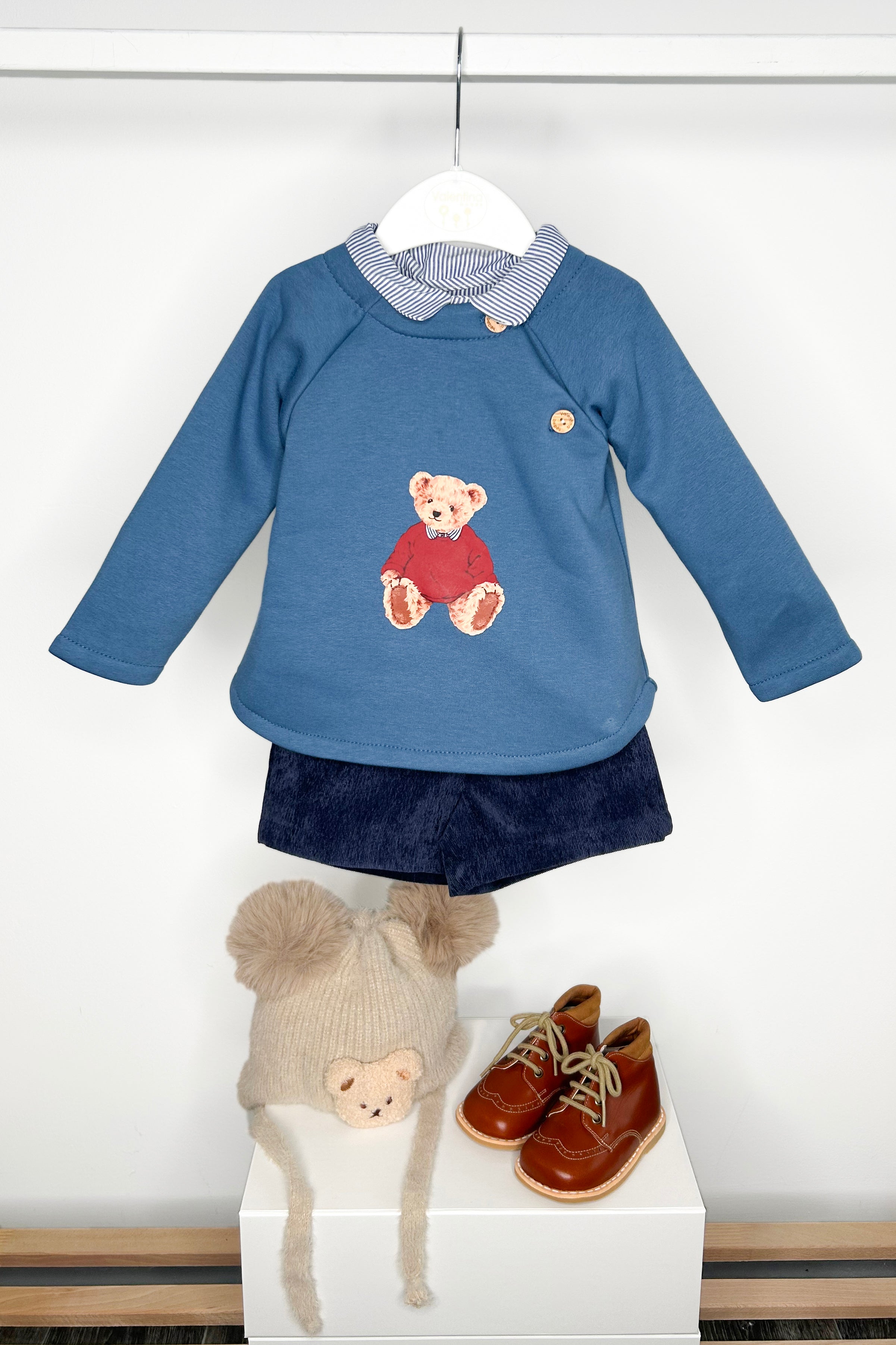 Pedro Dusky Blue Teddy Sweatshirt & Shorts Set - Cozy Matching Outfit for Women | Perfect for Casual Wear, Loungewear and Street Style Fashion