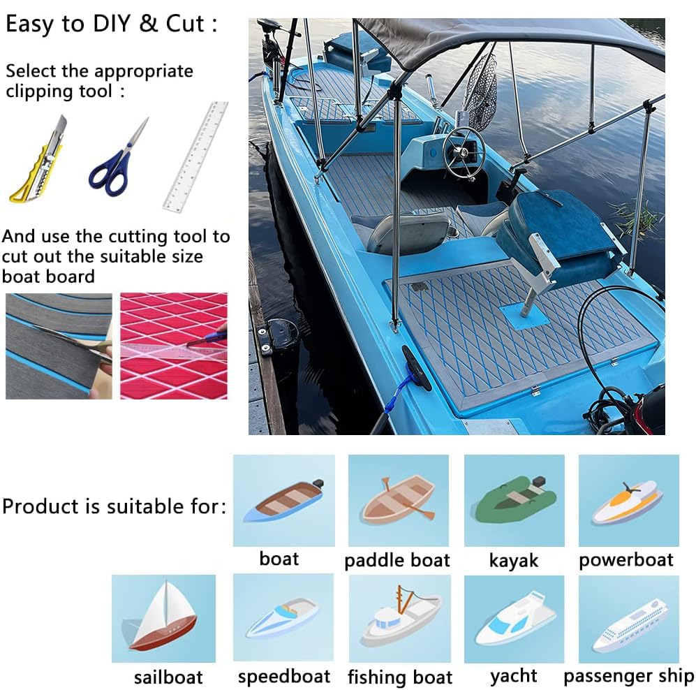 SeSiRui EVA Foam Faux Teak Boat Flooring - Self-Adhesive Marine Decking Sheet for Yachts, Boats & RVs - Waterproof, Non-Slip Boat Floor Mat for Deck, Cabin & Cockpit Areas