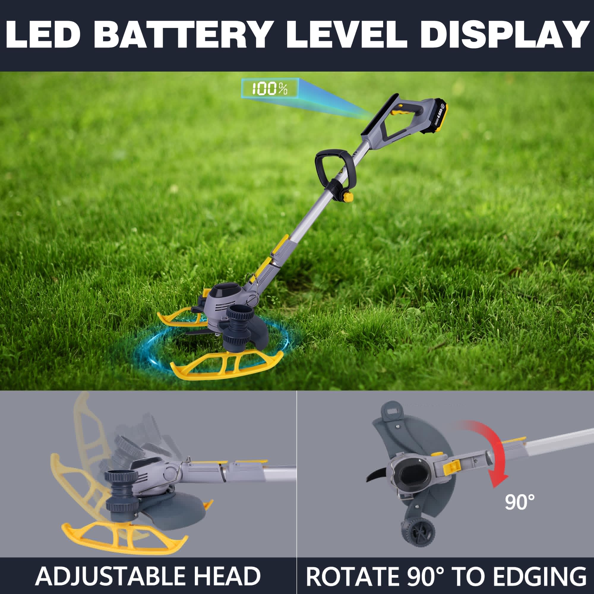 PATIOX Cordless Electric Weed Trimmer - 20V Rechargeable Grass Trimmer with 4.0Ah Battery & Blade - Lightweight Handheld Lawn Mower for Yard, Garden, and Patio Maintenance