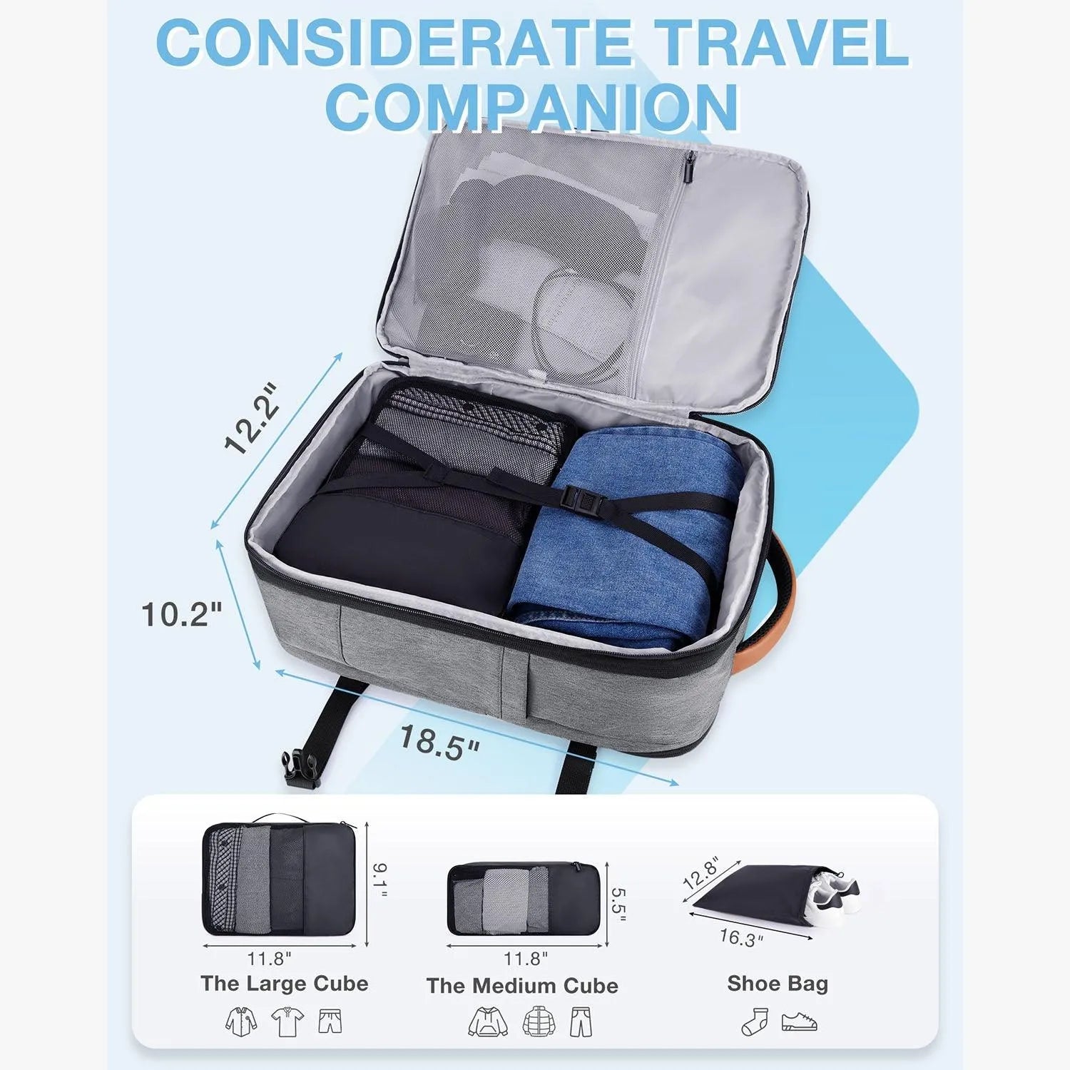 Falco 40L Expandable Airline Approved Carry On Travel Backpack - Waterproof Laptop Backpack for Business Travel, Weekend Trips & Commuting