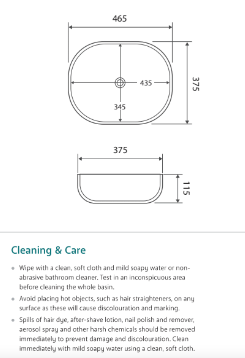 Fienza Koko RB185 46.5cm White Ceramic Above Counter Bathroom Sink - Perfect for Modern Vanities, Powder Rooms & Guest Bathrooms
