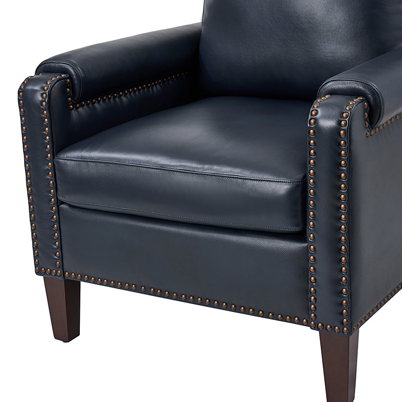 Nathaniel Transitional Style Genuine Leather Armchair - Premium Brown Leather Lounge Chair for Living Room, Office & Study - Comfortable Reading Chair with Padded Seat & Wooden Legs
