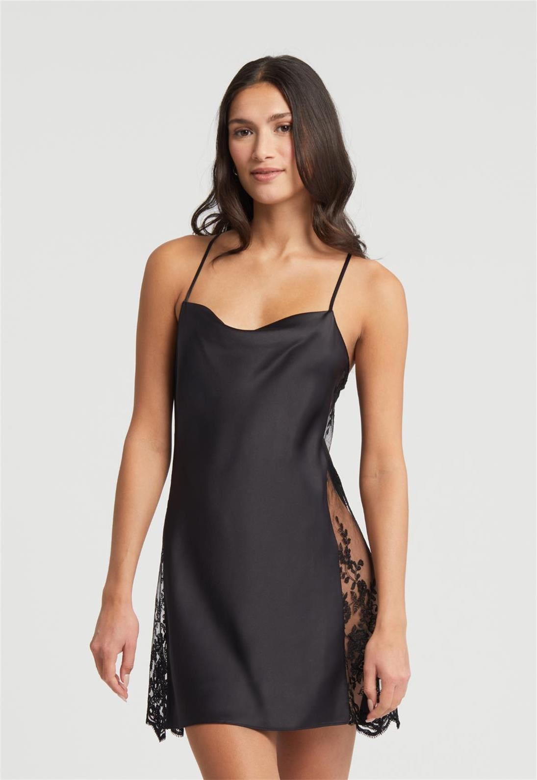Sexy Black Chemise Nightgown for Women - Elegant Lace Trim Sleepwear & Lingerie for Romantic Evenings & Special Occasions