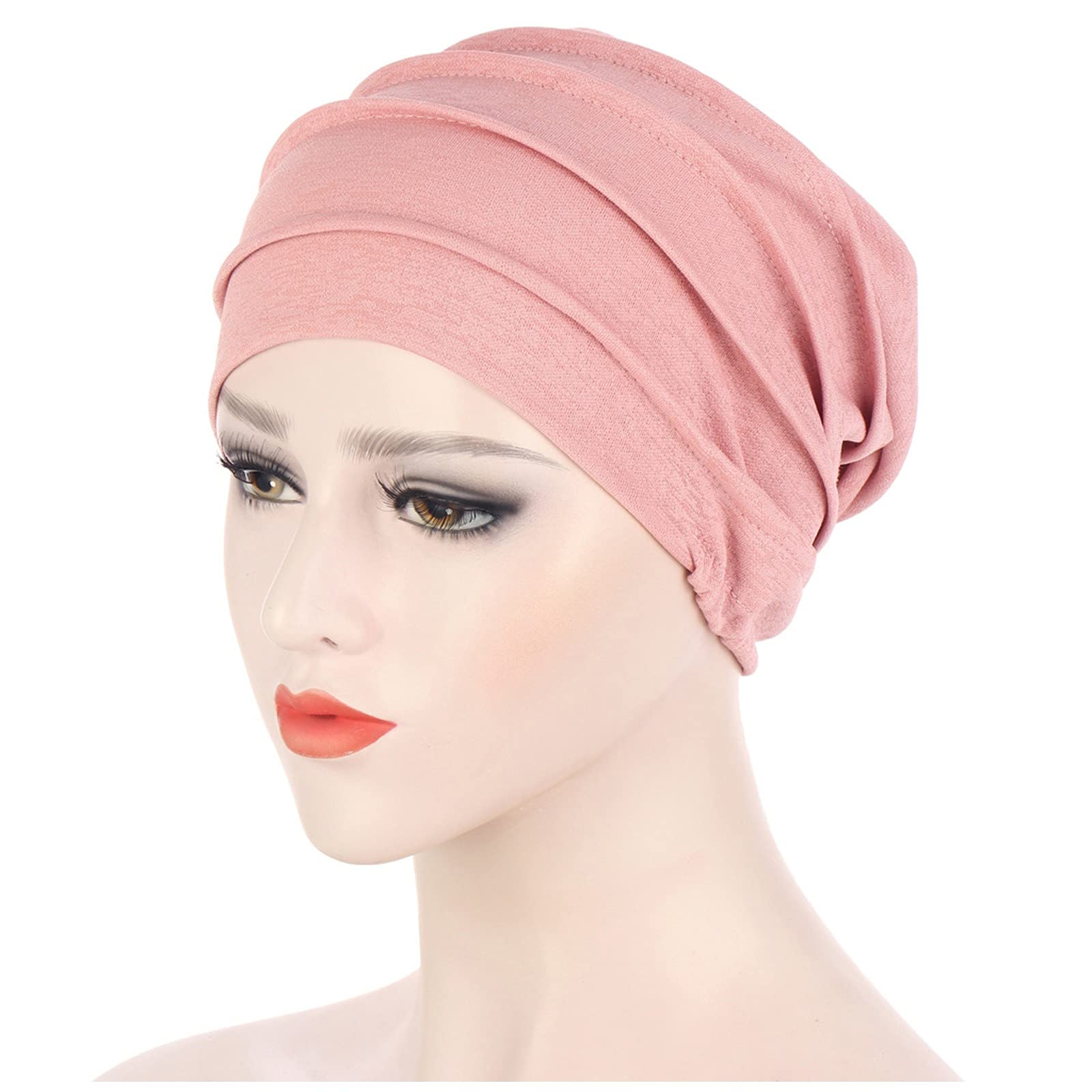 Qvkarw Women's Bucket Hats - Muslim Pleated Baseball Cap for Outdoor Activities, Solid Color Adjustable Sun Hat (Pink, One Size) - Perfect for Beach, Hiking, and Summer Fashion