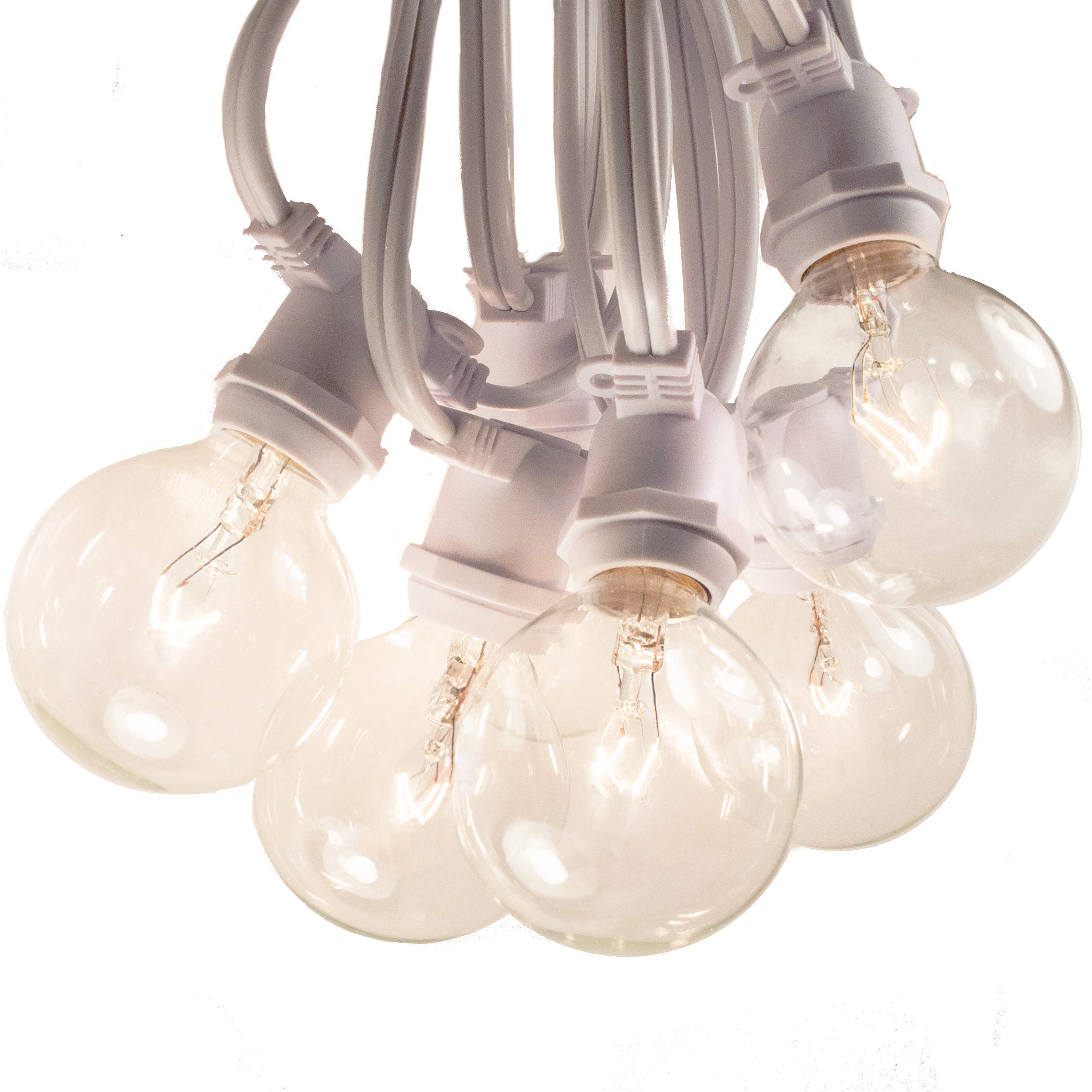 50ft C9 Commercial Outdoor String Lights with 40 G50 2-Inch Clear Bulbs - Heavy Duty Weatherproof Vintage Lighting for Patio, Garden, Restaurant & Backyard Decor (White Wire)