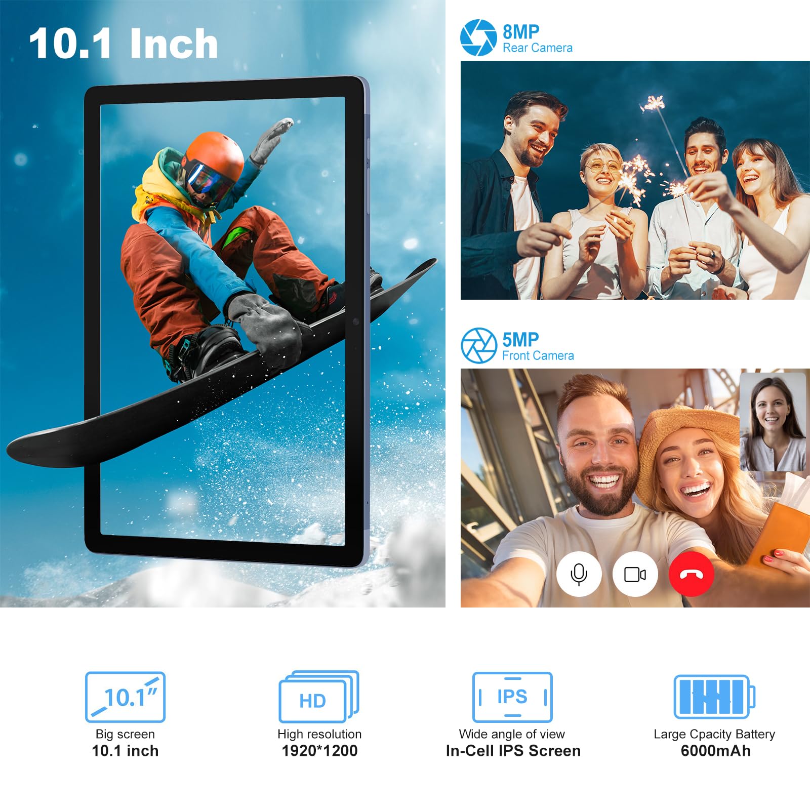 10 Inch Android 12 Tablet PC - 6GB RAM 128GB Storage (Expandable to 1TB), 8-Core Processor, 2.4G/5G WiFi, 1920x1200 IPS Display, 6000mAh Fast Charging, Bluetooth 5.0, GPS, Dual Camera - Perfect for Work, Study, Entertainment & Parental Control