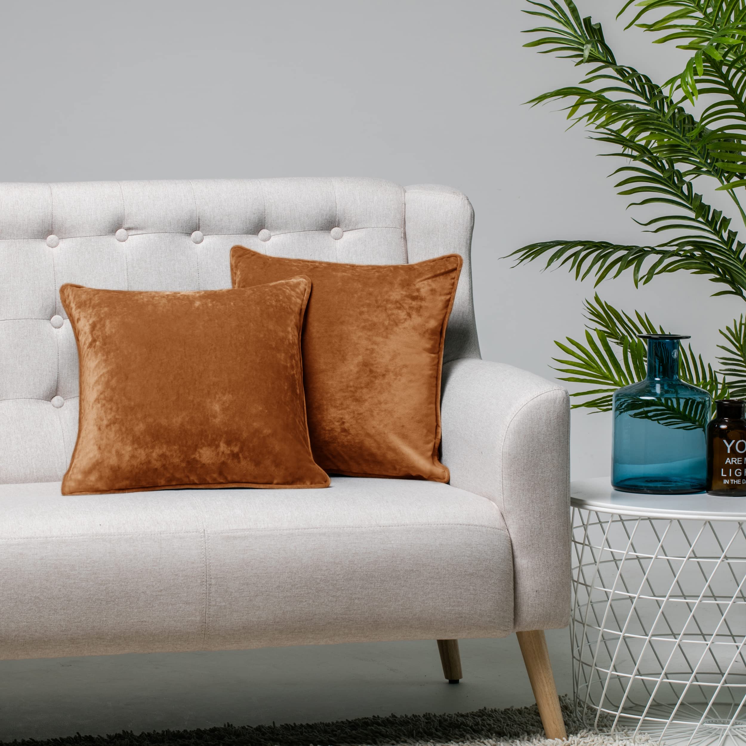 Elegant Life Home 2-Pack Velvet Throw Pillow Covers - Crinkle Pattern Decorative Cushion Covers Set, Soft Charcoal Gray & Amber Brown (18x18 Inches) for Sofa, Bed, Car & Living Room Decor