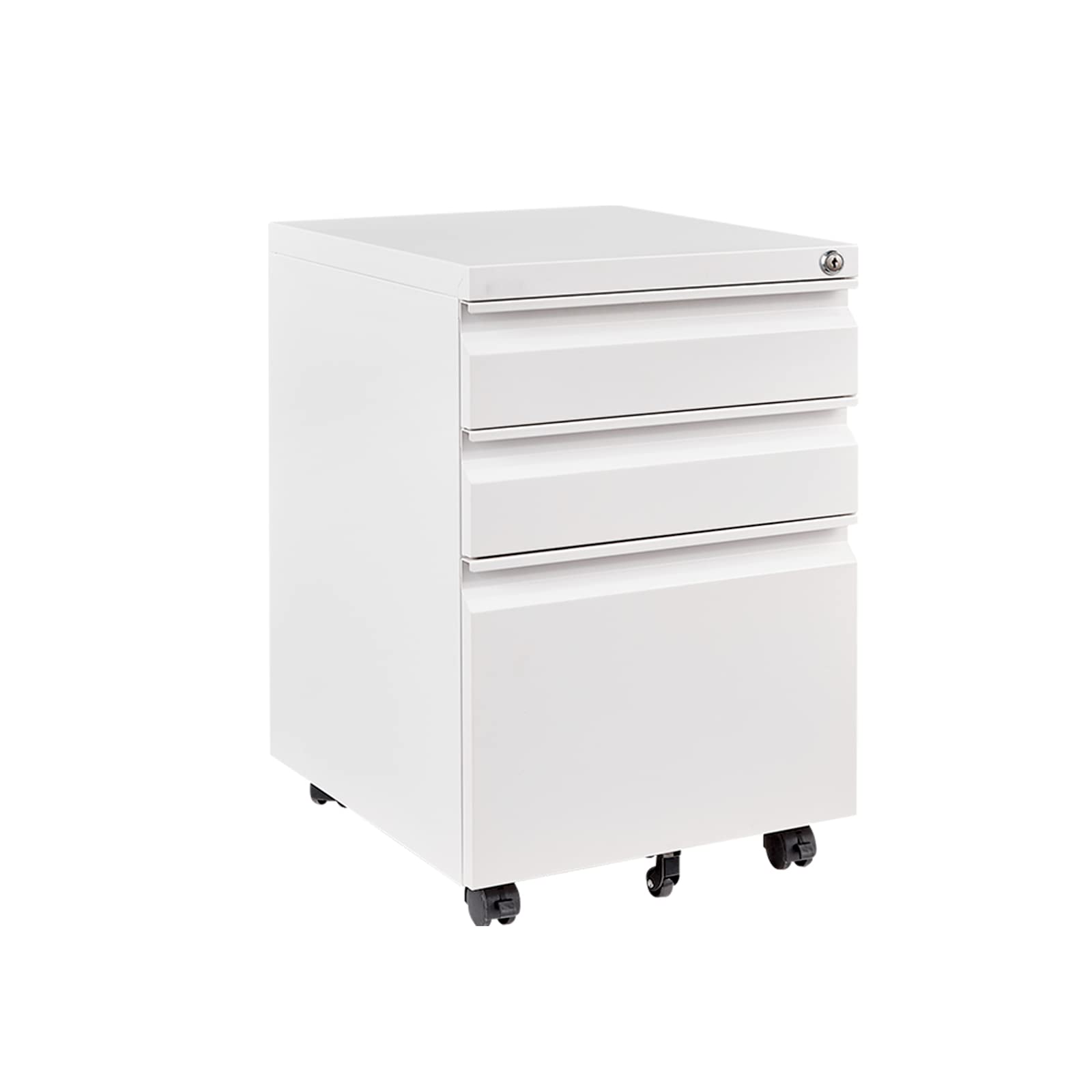 FlexiSpot 3-Drawer Mobile File Cabinet with Lock & Keys - Under Desk Storage for Home Office - Organize Legal, Letter & A4 Files - White - Perfect for Small Spaces & Clutter-Free Workspaces