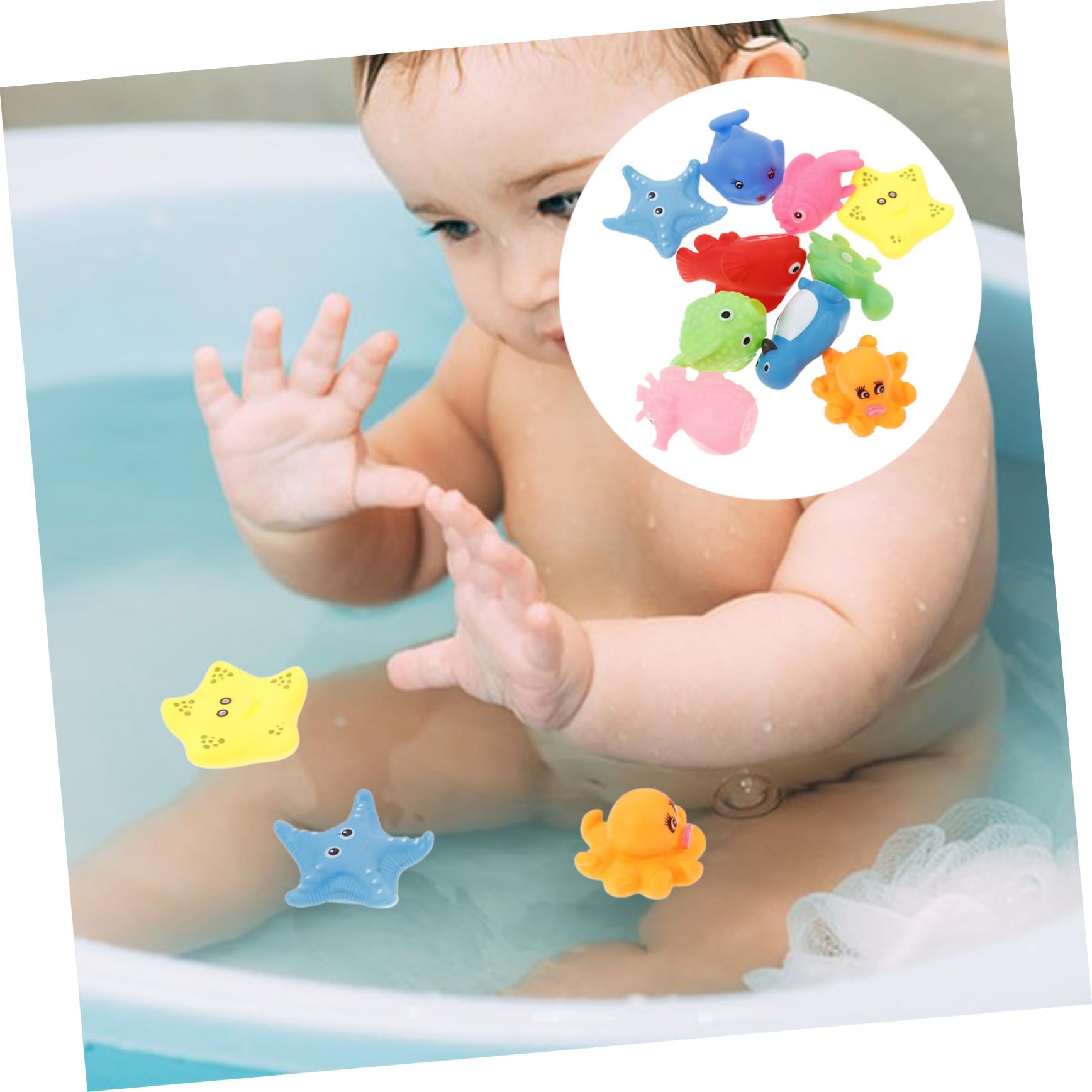 CORHAD 10-Piece Ocean Themed Baby Bath Toys Set - Safe Rubber Pool Toys for Toddlers 6-12 Months & Kids 1-3 Years Old - Perfect for Bathtime Fun, Sensory Play & Early Learning Development
