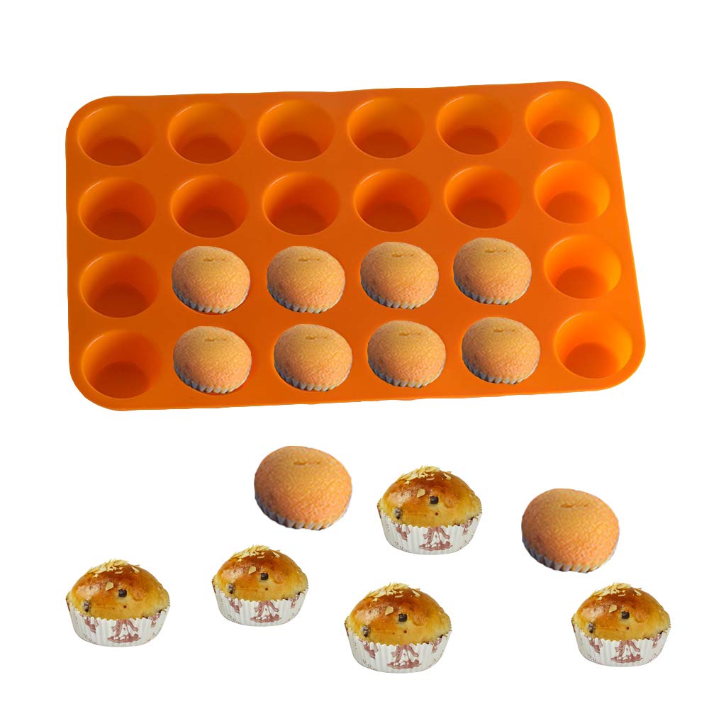 Qtopun 4-Pack Silicone Mini Muffin Pan - 24 Cups Non-Stick Baking Mold for Cupcakes, Muffins & Desserts - Perfect for Parties, Holidays & Home Baking (Orange)