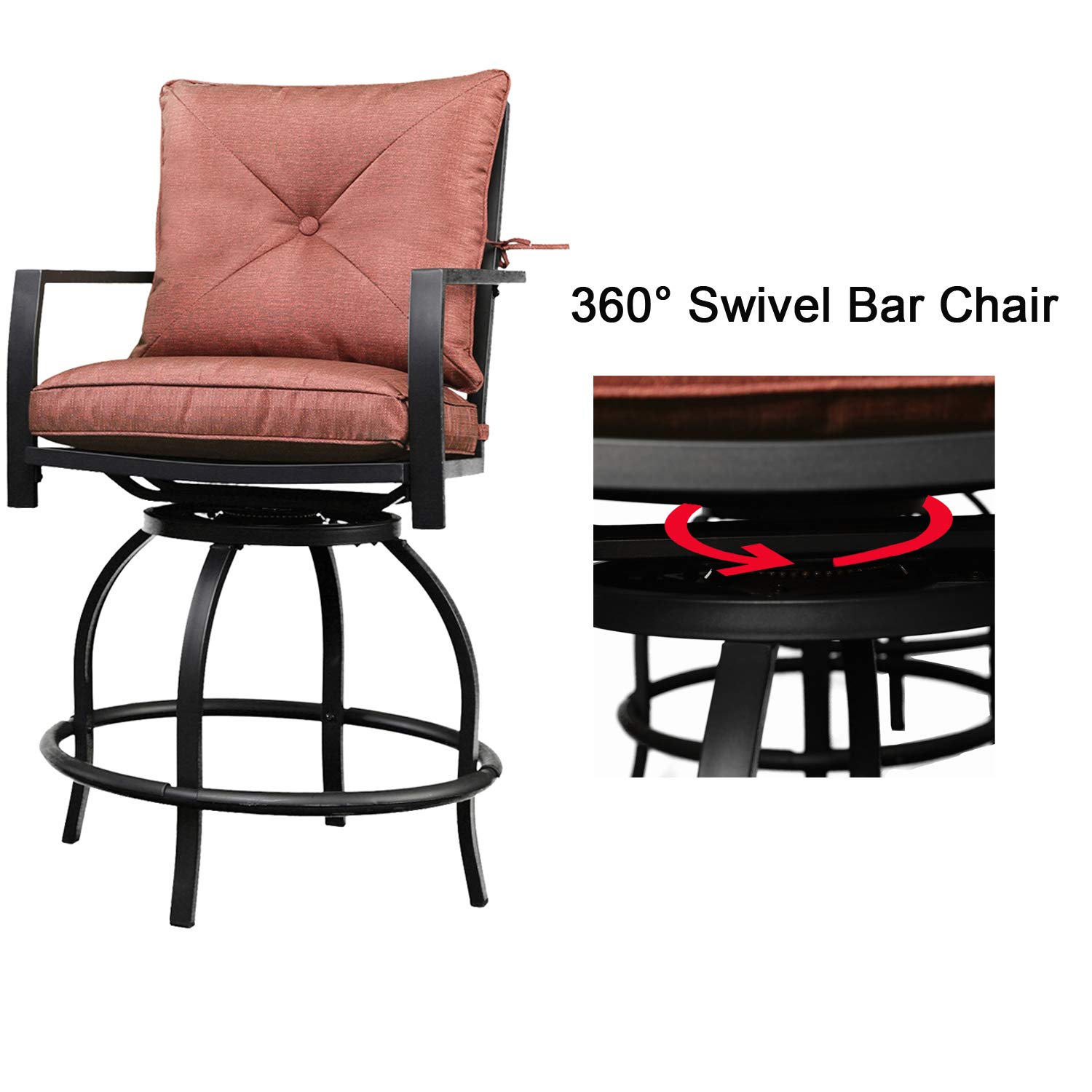 **Swivel Bar Height Patio Chairs with Cushions - 2 Pack Red Outdoor Bistro Set for Garden, Balcony, or Patio - Perfect for Relaxing, Entertaining, and Outdoor Dining**