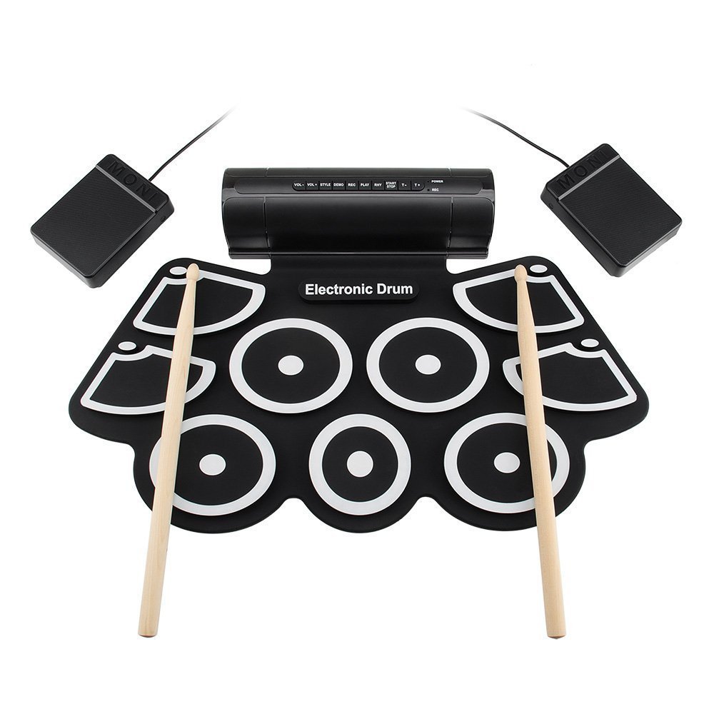 **Thick Silicone Hand Roll Drums - USB Electronic Drum Kit with Built-in Speaker & Battery, Drum Sticks & Foot Pedals - Perfect for Jazz, Practice, Kids & Beginners (Ideal for Home, Studio & Live Performances)**