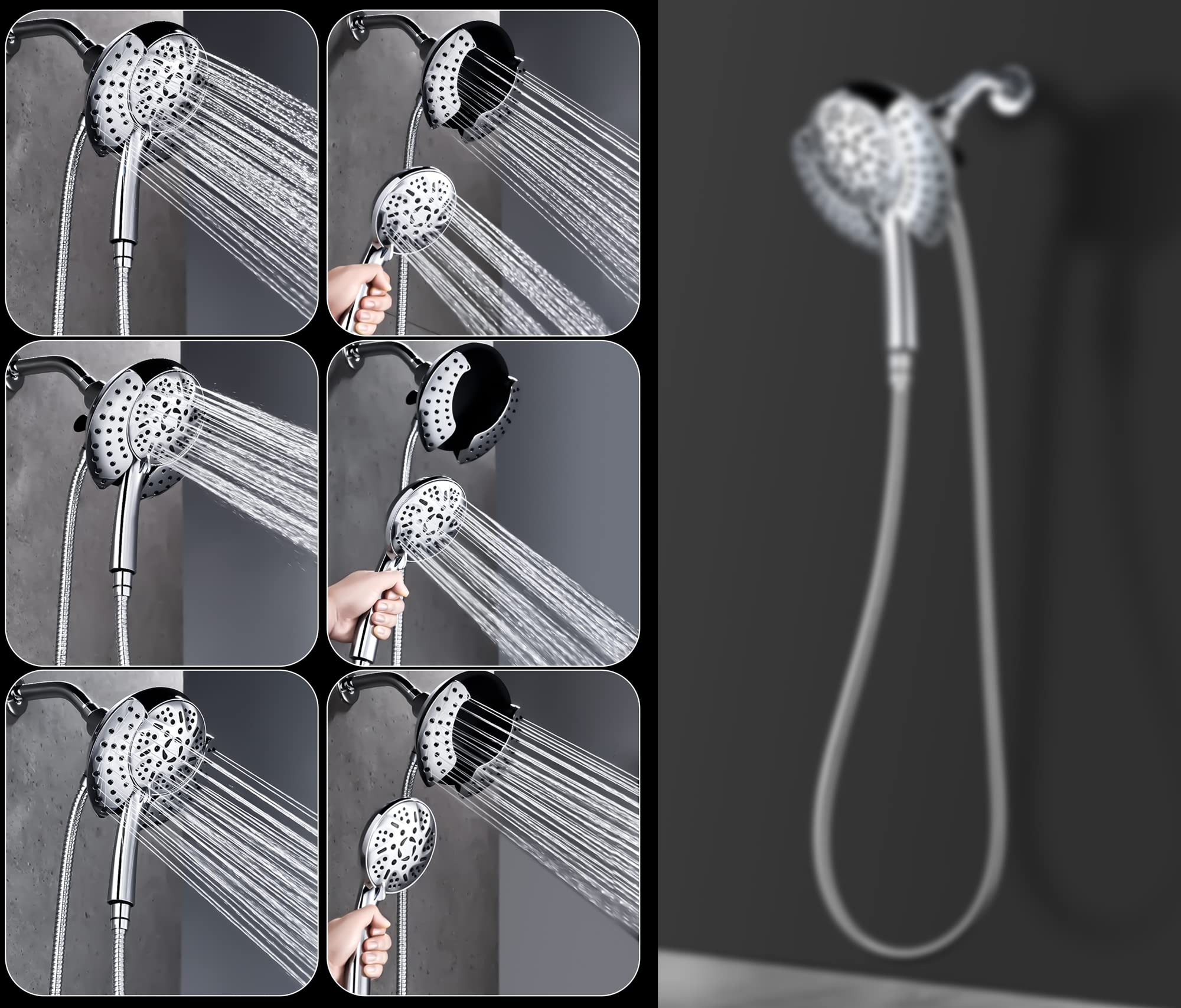 Grich 2-in-1 High Pressure Shower Head with Handheld Spray - 9 Adjustable Modes, Anti-Leak Design & cUPC Certified - Perfect for Bathroom, Spa-Like Shower Experience & Water Saving (Height/Angle Adjustable)