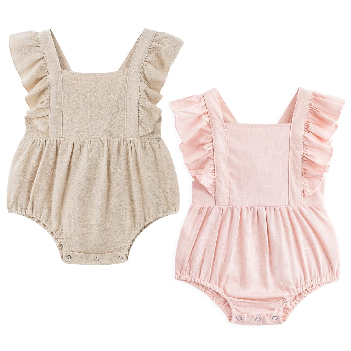 Simplee Kids Baby Onesies - Unisex Cotton Linen Handmade Romper Jumpsuit, Solid Color Long Sleeve Outfit for Newborns & Toddlers - Perfect for Playtime, Family Photos & Everyday Comfort