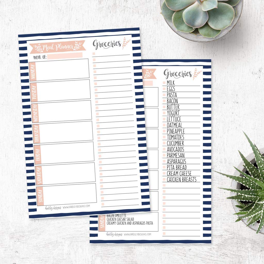 Hadley Designs Navy Weekly Meal Planning Calendar - Magnetic Grocery Shopping List & Fridge Organizer - Family Pantry Food Menu Planner - Diet Prep Notepad for Healthy Eating - Perfect for Kitchen, Office & Meal Prep Organization