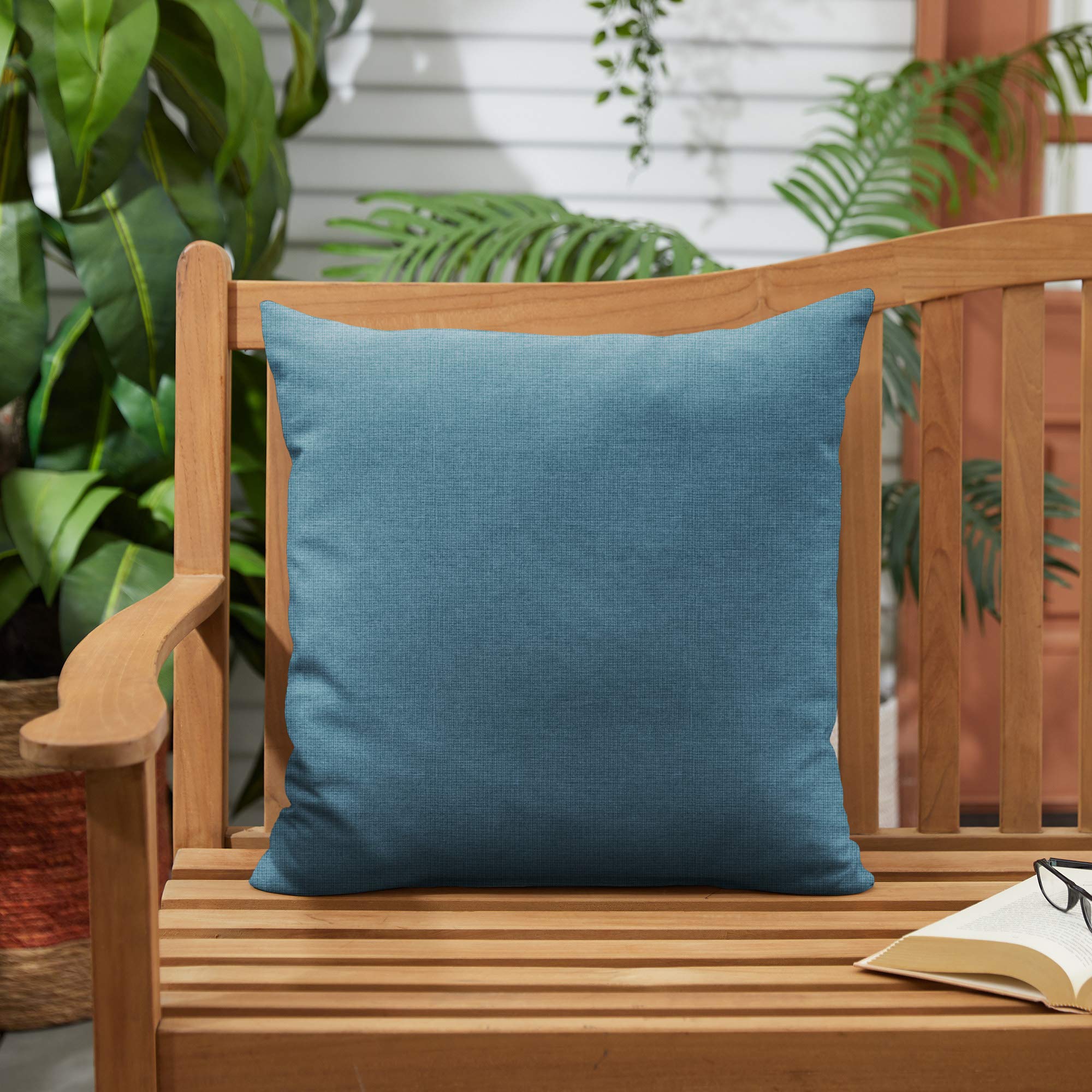 Premium Set of 2 Blue Denim Outdoor Throw Pillows 18 Inch - Water Resistant & UV Resistant for Patio, Poolside, and Garden Decor