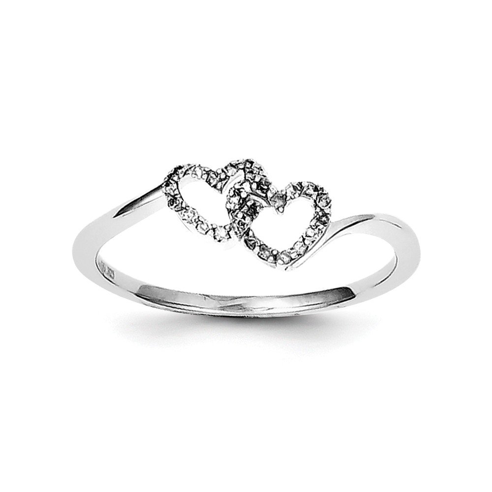 Diamond2Deal 925 Sterling Silver Diamond Double Heart Promise Ring (0.1ct) - Elegant Jewelry for Anniversaries, Engagements & Romantic Gifts