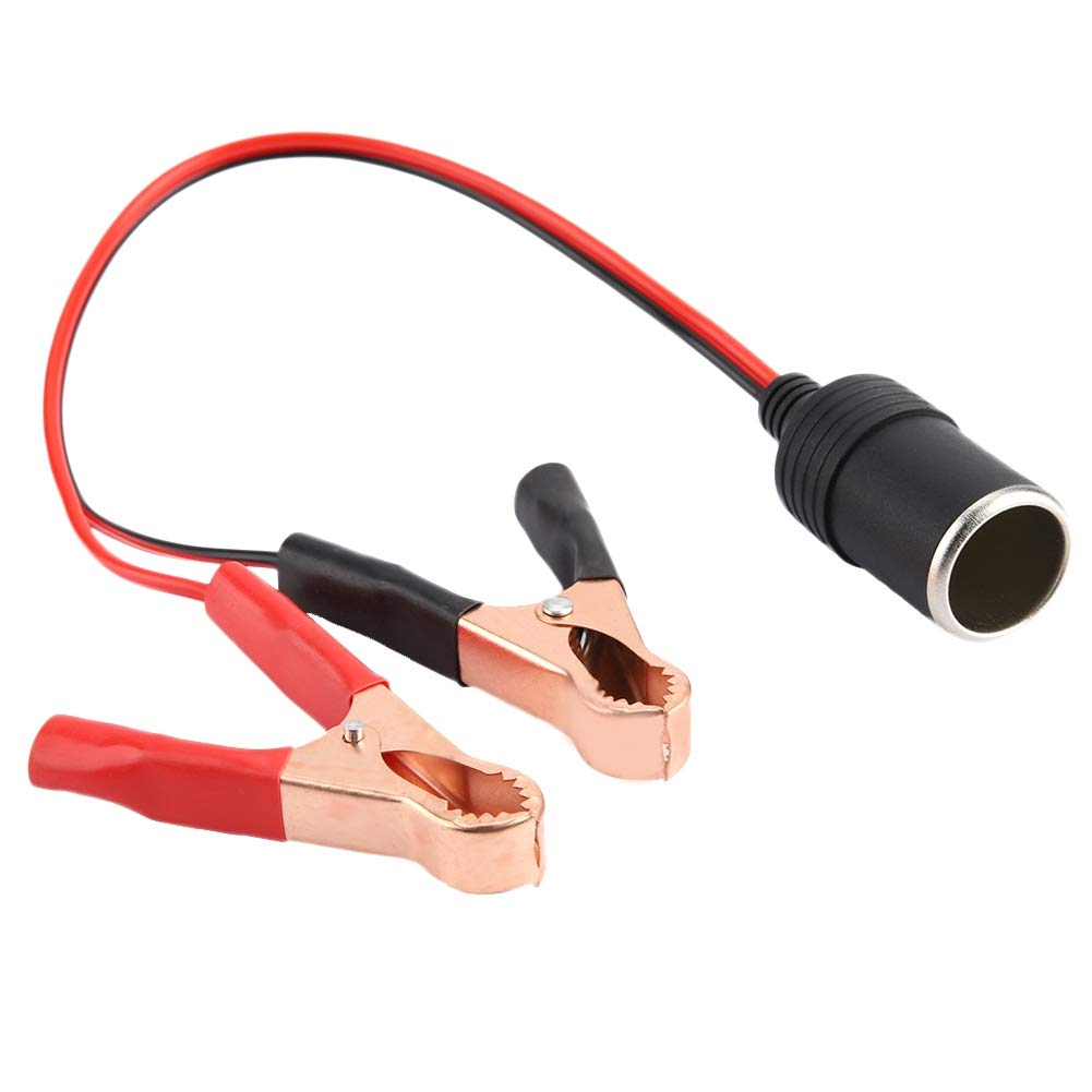 12V-24V Universal Car Cigarette Lighter Adapter with Crocodile Clips - Automotive Power Socket to Battery Clamp Cable Converter (35x2.7x0.3cm) - Perfect for Emergency Jump Starts, Camping Power Supply & DIY Electrical Projects