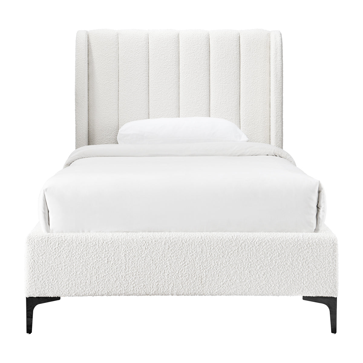 Georgia Boucle Fabric King Single Bed Frame - White Upholstered Headboard, Modern & Cozy for Small Spaces - Perfect for Apartments, Guest Rooms & Dormitories