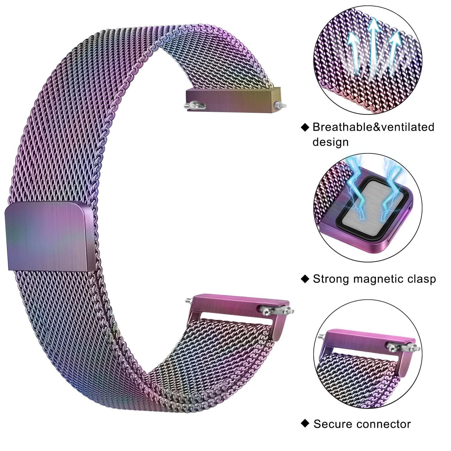 Stainless Steel Magnetic Mesh Band for Samsung Galaxy Watch Active 2/3 (40/41/42/44mm) - 20mm Replacement Strap | Durable Metal Bracelet for Workout, Office & Everyday Wear