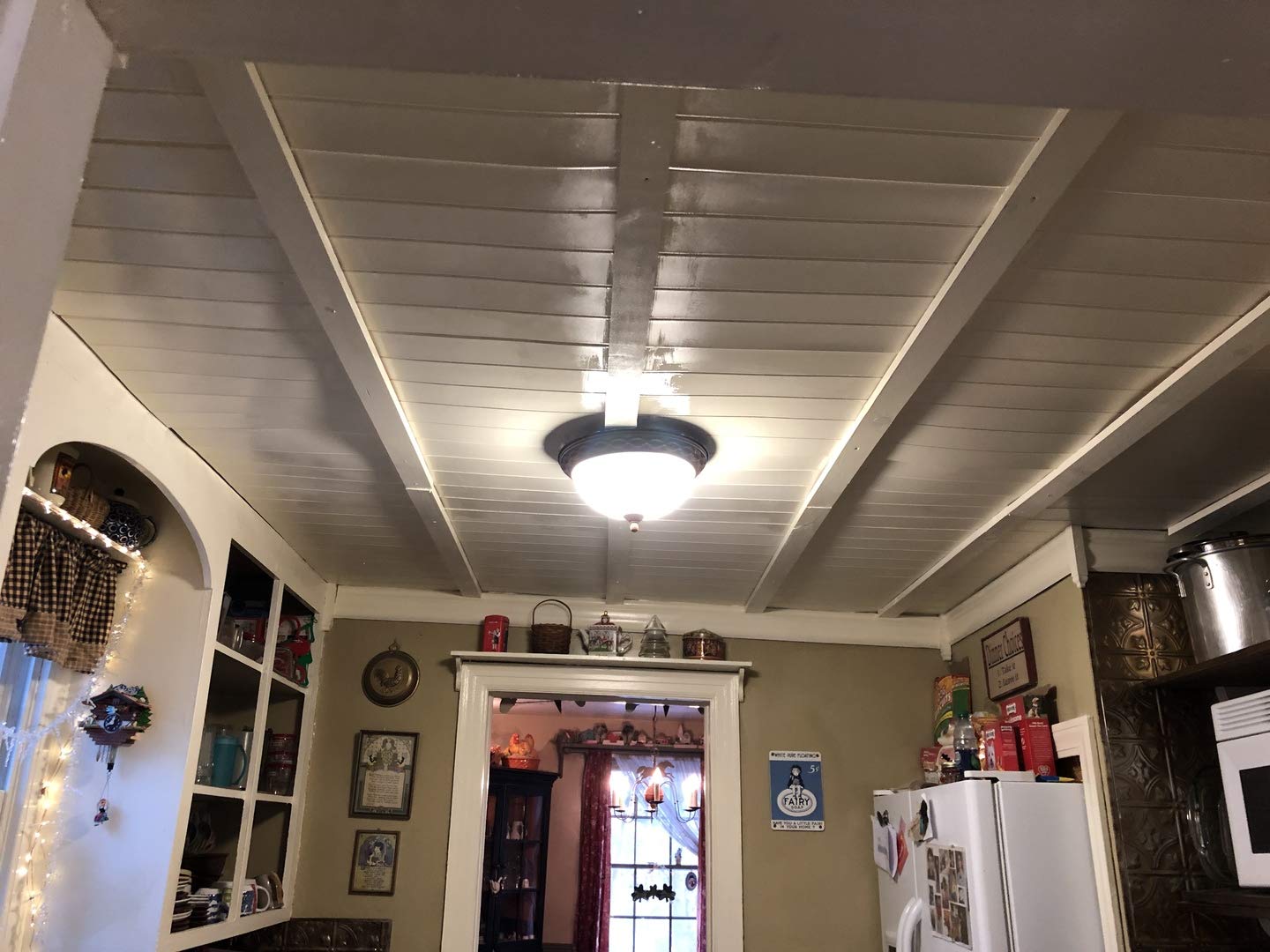 A La Maison R104 Bead Board Foam Glue-Up Ceiling Tiles - 96 Pack (256 sq ft Coverage) - White Textured Ceiling Panels for Easy Installation - Perfect for Home Renovation, Basement & Commercial Spaces