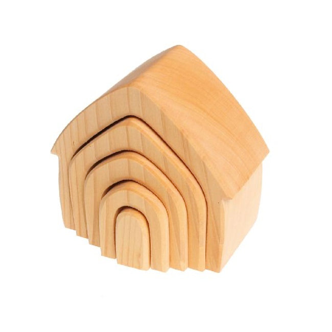 Grimm's House Natural 5-Piece Wooden Toy Set - Montessori Educational Building Blocks for Kids - Perfect for Preschool Learning & Creative Play at Home or Classroom