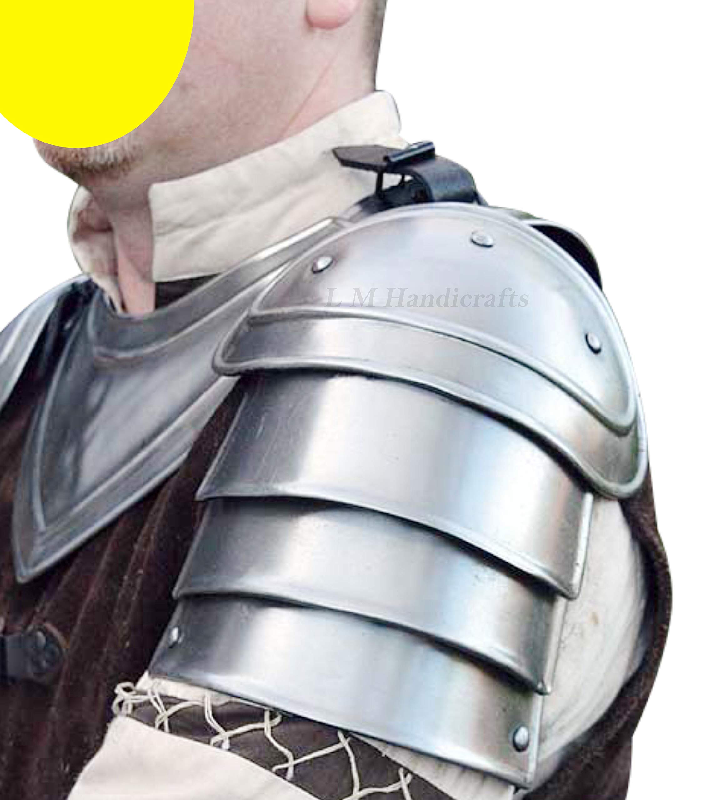 L M Handicrafts Medieval Adam Shoulder & Neck Plates Armor Costume - Silver Burgonet Barbuta Helmet for German Crusader & Spanish Knight Reenactment | Renaissance Fairs, Cosplay & Historical Events
