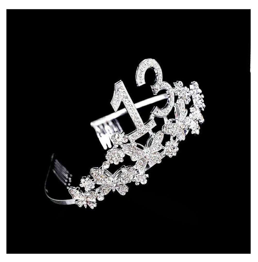 13th Birthday Tiara and Sash Set for Girls - Silver Crystal Rhinestone Crown & Satin Sash - Teen Birthday Party Decorations - Perfect for Sweet 16, Quinceañera & Coming of Age Celebrations