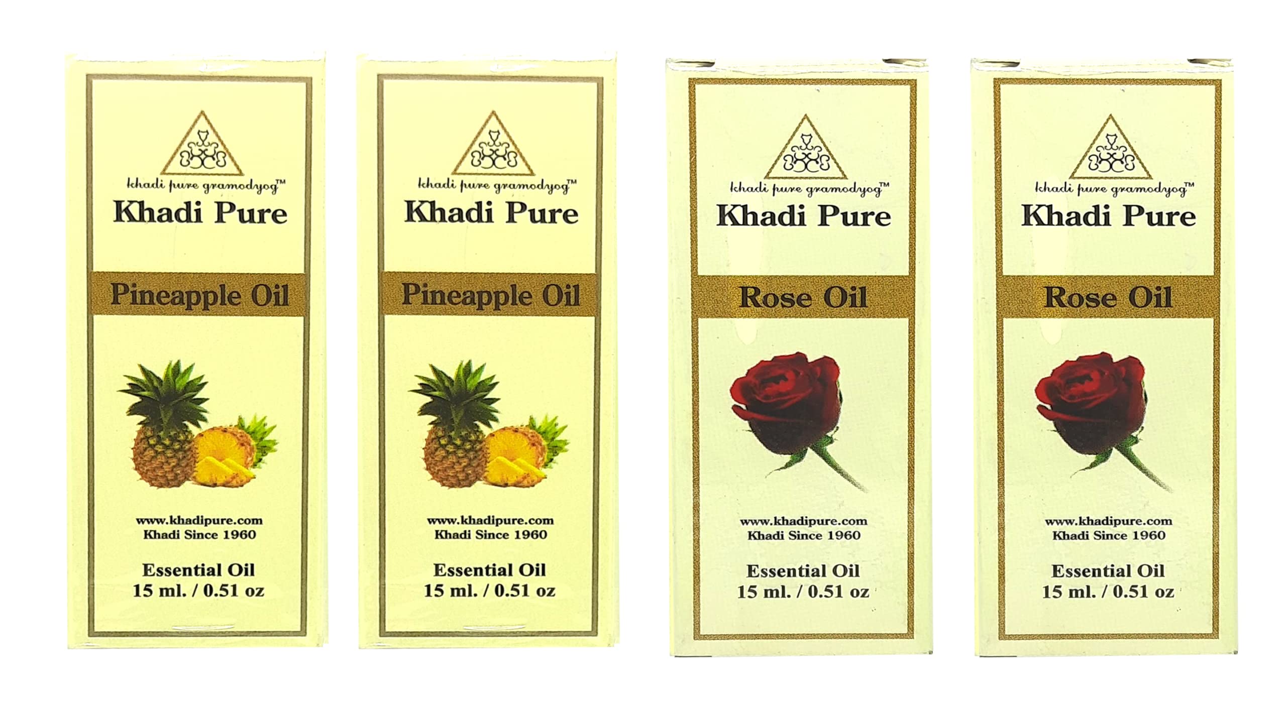 Khadi Pure Rose & Pineapple Essential Oil - 15ml (Pack of 4) for Aromatherapy, Massage & Skin Care | Natural Fragrance Oil for Diffusers, Bath & Relaxation