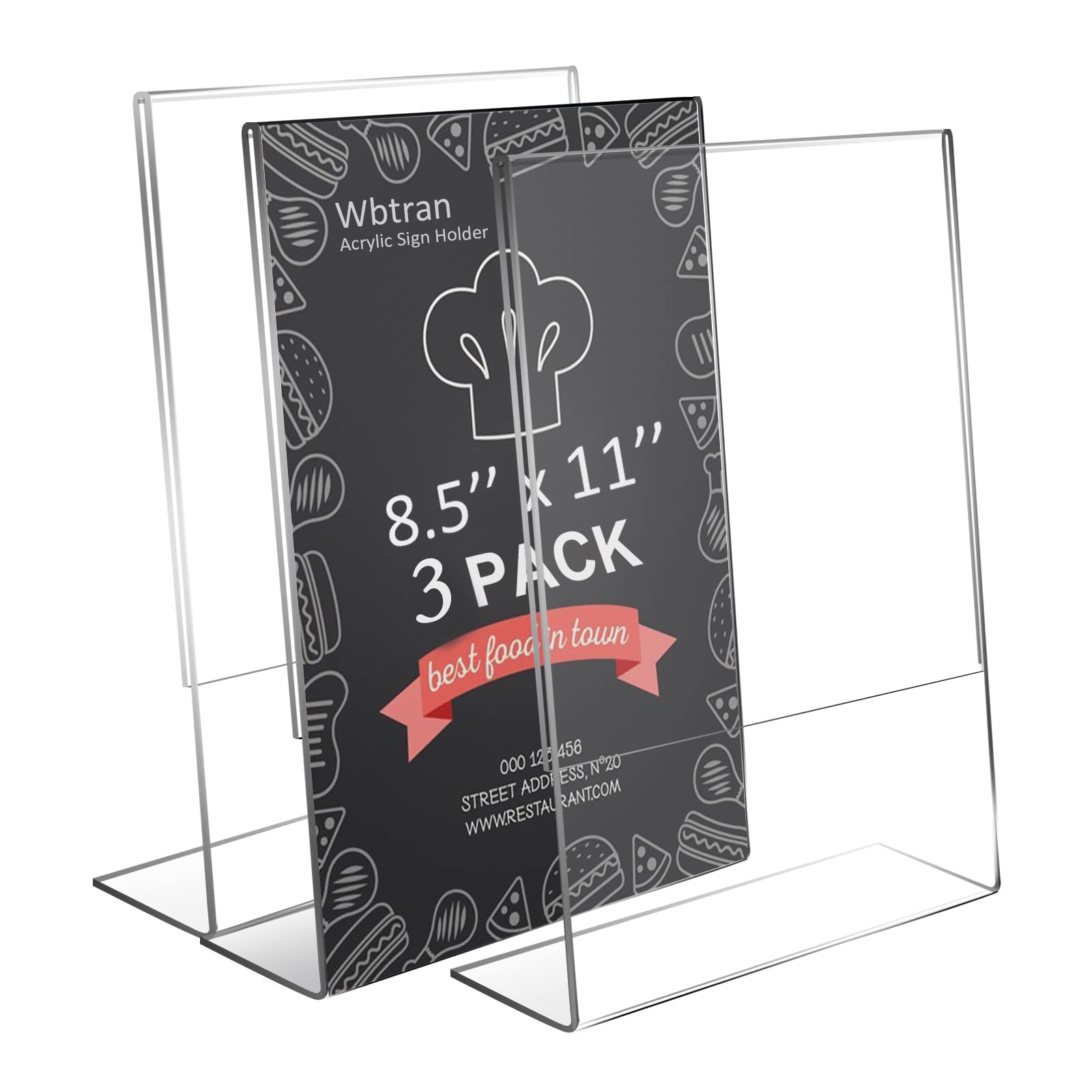 8.5 x 11 Acrylic Sign Holder - Clear Slanted Back Tabletop Display Stand for Office, Home, Restaurant - 3 Pack | Perfect for Menu Boards, Price Signs & Promotional Displays